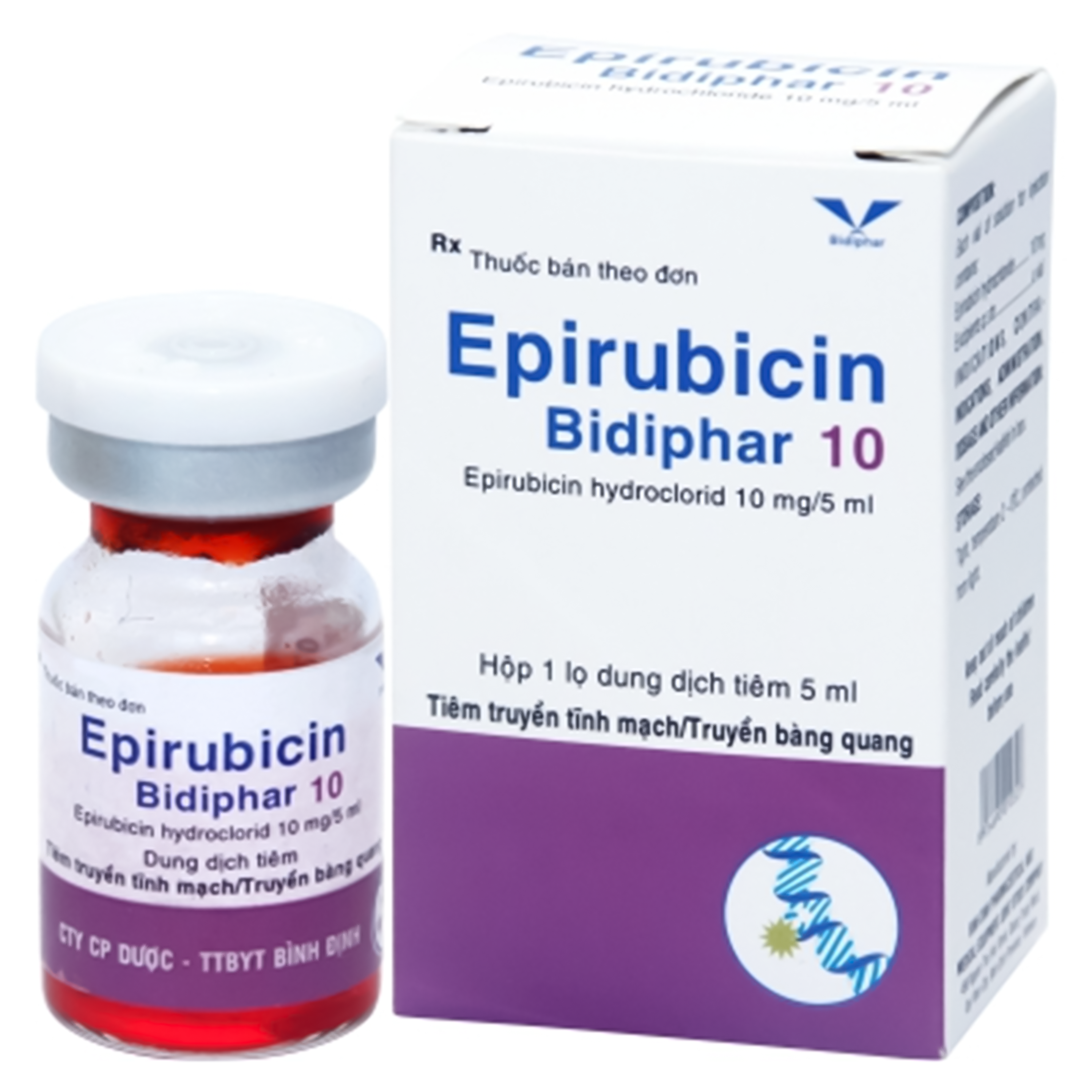 Hình ảnh Dung dịch tiêm Epirubicin Bidiphar 10mg Điều trị ung thư vú, ung thư phổi Hộp 5ml