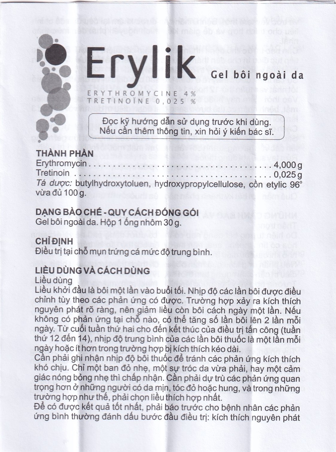 Hình ảnh Gel bôi ngoài da Erylik điều trị tại chỗ mụn trứng cá mức độ trung bình (30g)