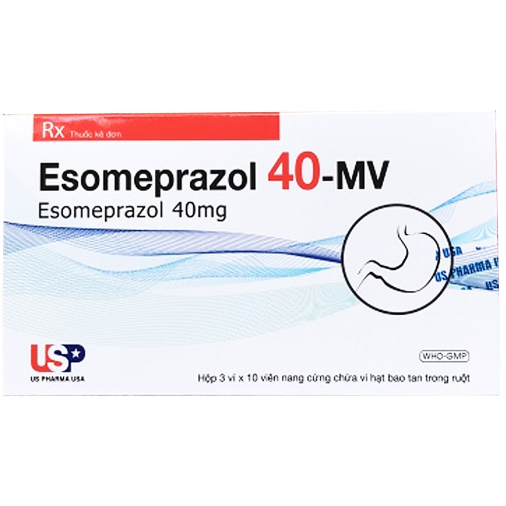 Hình ảnh Thuốc Esomeprazol 40-Mv Usp điều trị trào ngược dạ dày, thực quản, loét dạ dày tá tràng (3 vỉ x 10 viên)