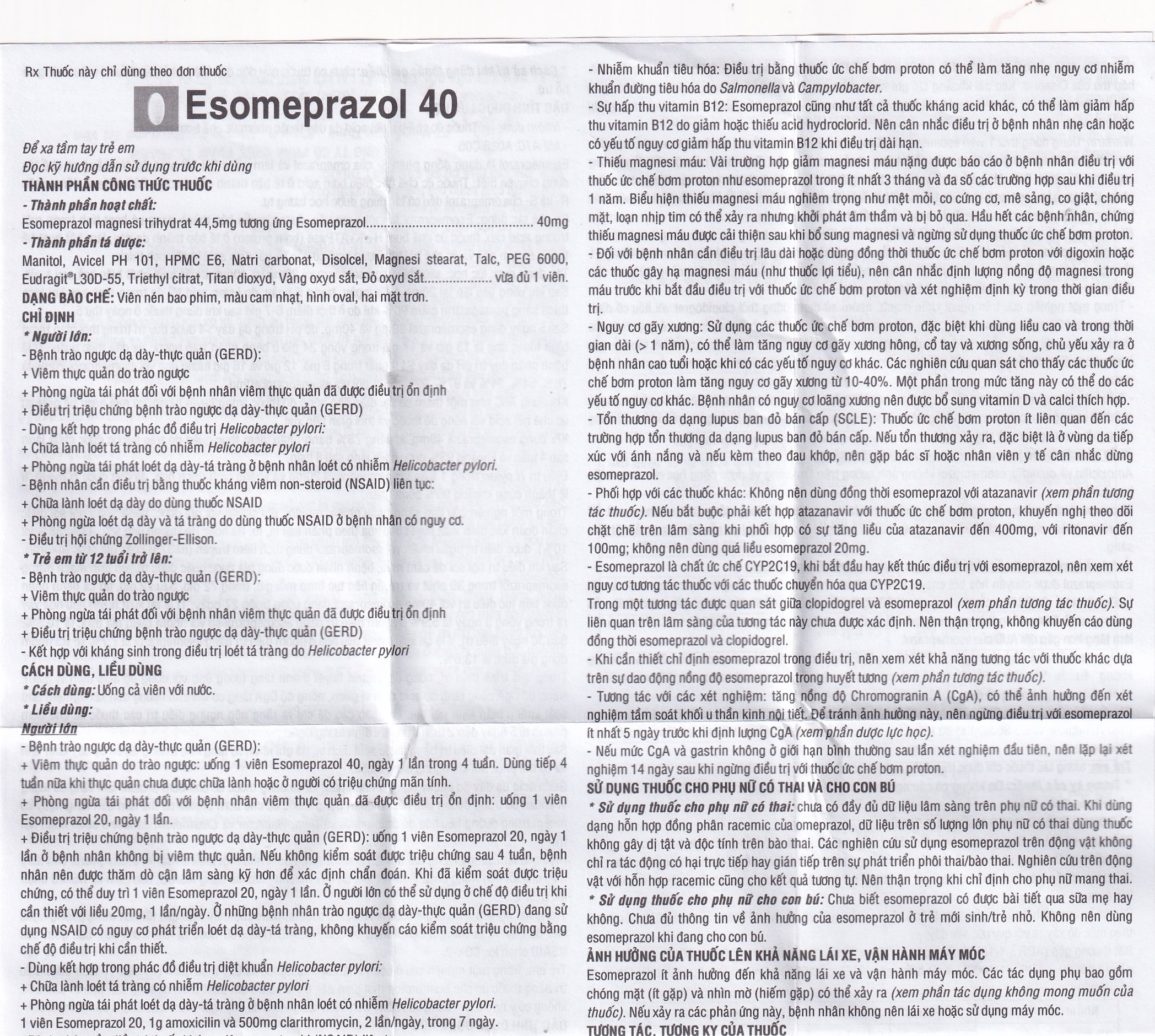 Hình ảnh Thuốc Esomeprazol 40 Tv.Pharm điều trị loét dạ dày, trào ngược dạ dày, thực quản (3 vỉ x 10 viên)