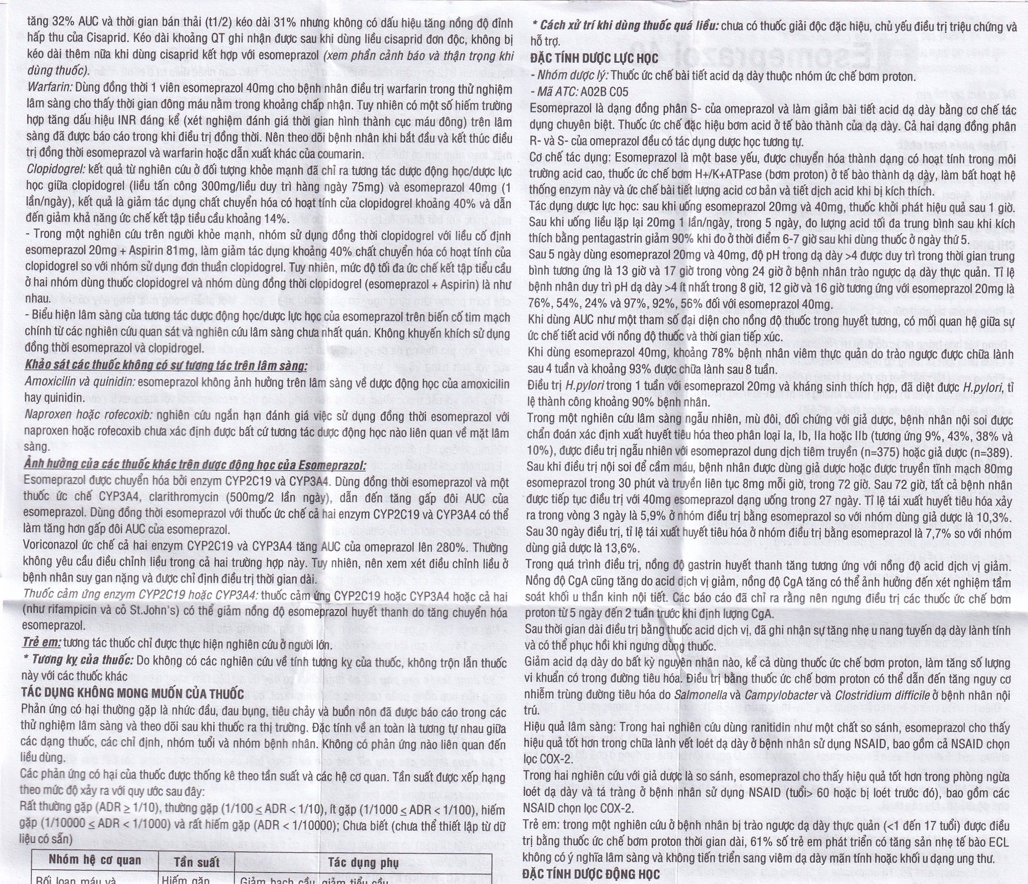 Hình ảnh Thuốc Esomeprazol 40 Tv.Pharm điều trị loét dạ dày, trào ngược dạ dày, thực quản (3 vỉ x 10 viên)