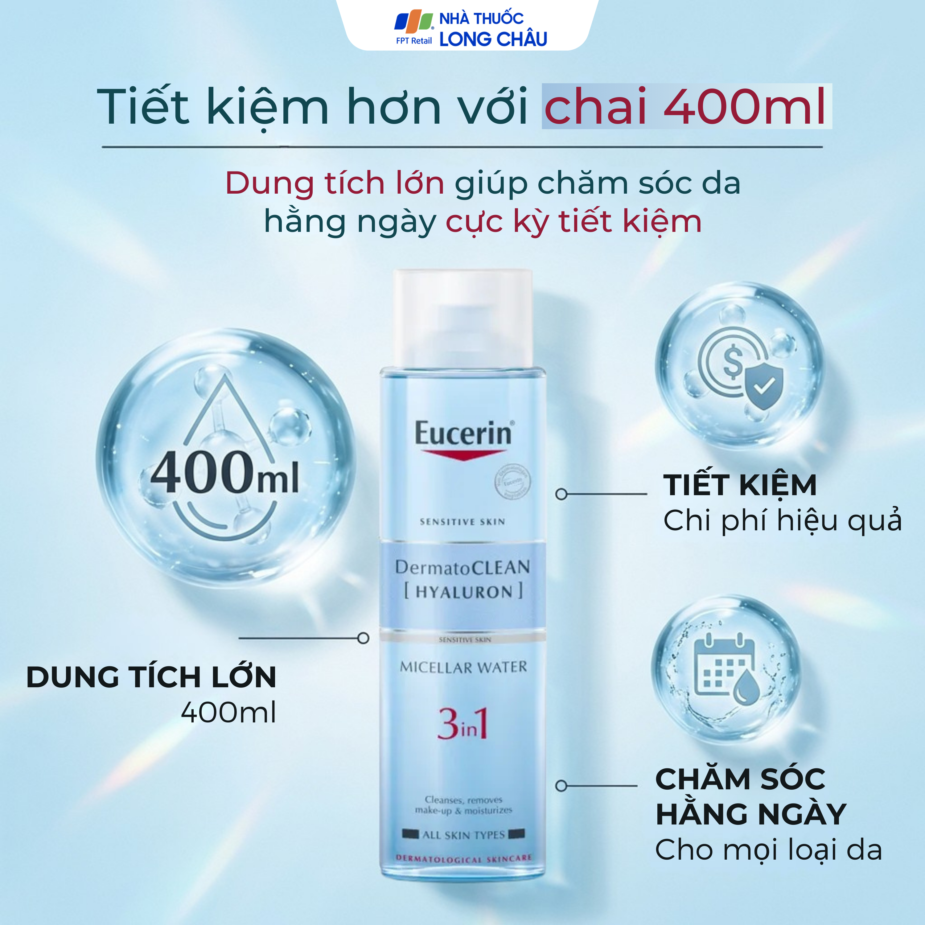 Hình ảnh Nước tẩy trang Eucerin Dermato Clean Micellar 3 in 1 dành cho da nhạy cảm (400ml)