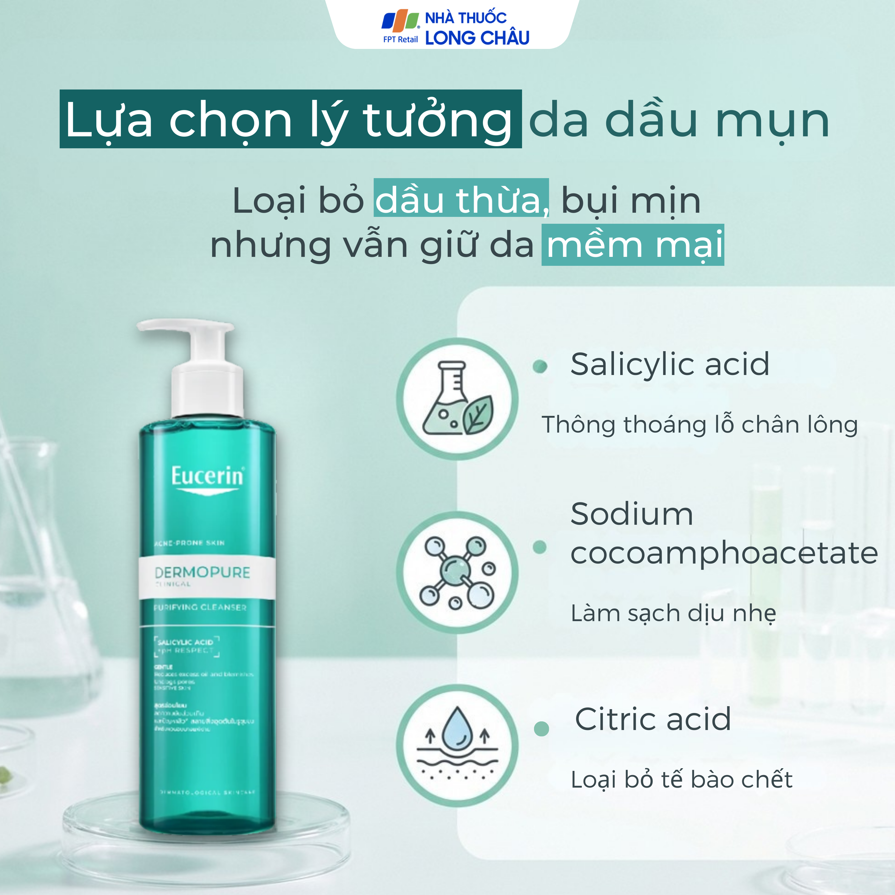 Hình ảnh Gel rửa mặt Eucerin dermopure clinical purifying cleanser dành cho da nhờn, mụn (400ml)