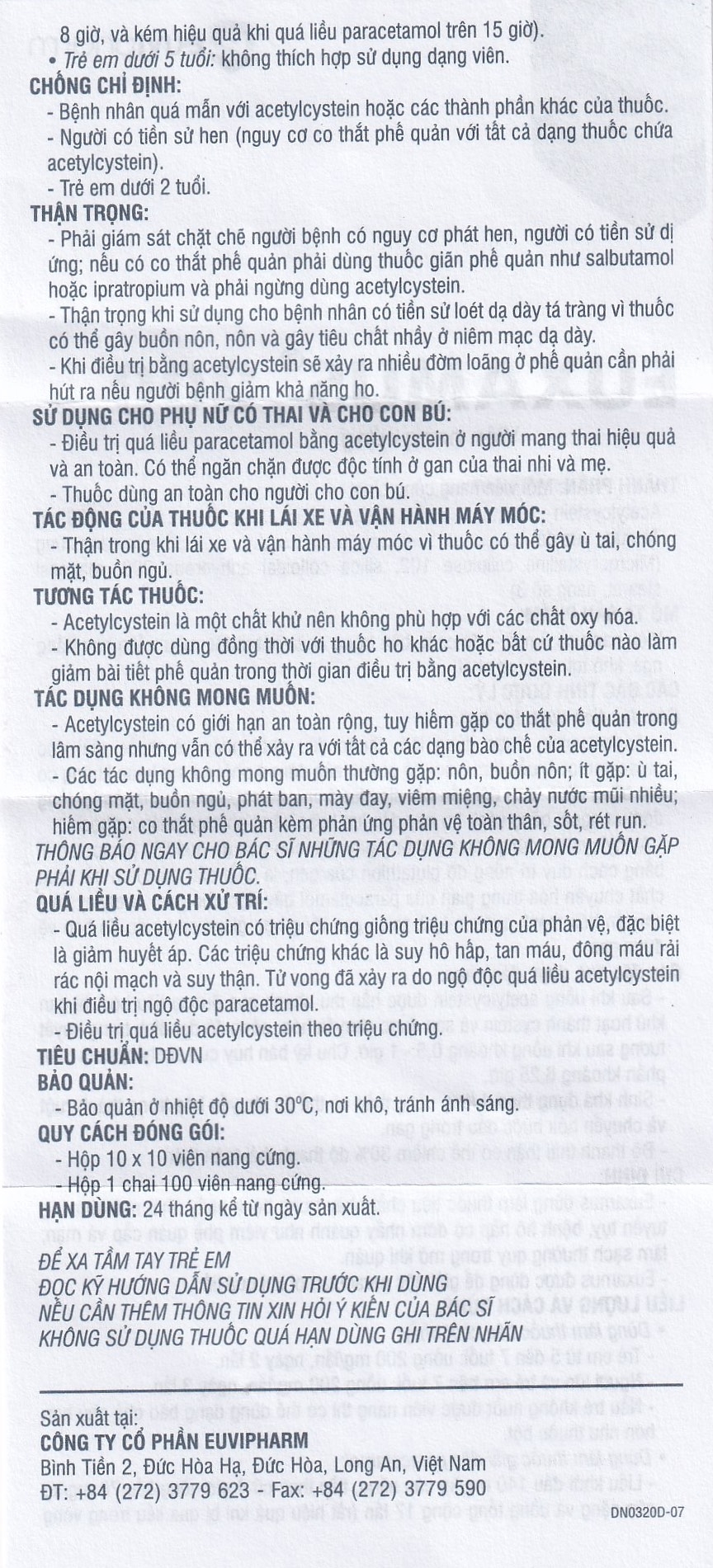 Hình ảnh Thuốc Euxamus 200mg Euvipharm tiêu chất nhầy trong bệnh nhầy nhớt (10 vỉ x 10 viên)