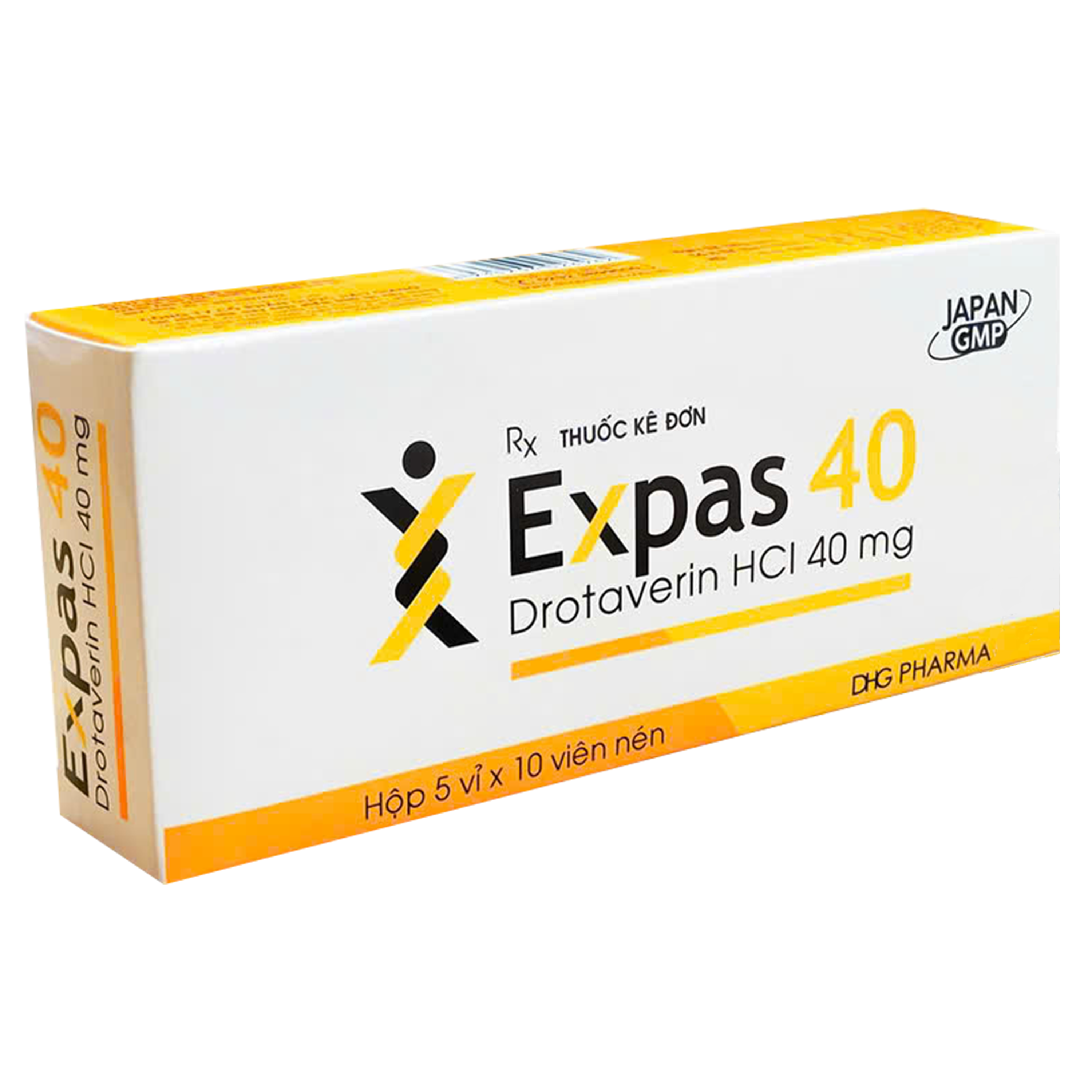 Hình ảnh Thuốc Expas 40mg Dhg Pharma được chỉ định để điều trị đau bụng, táo bón, co thắt đại tràng (5 vỉ 10 viên)