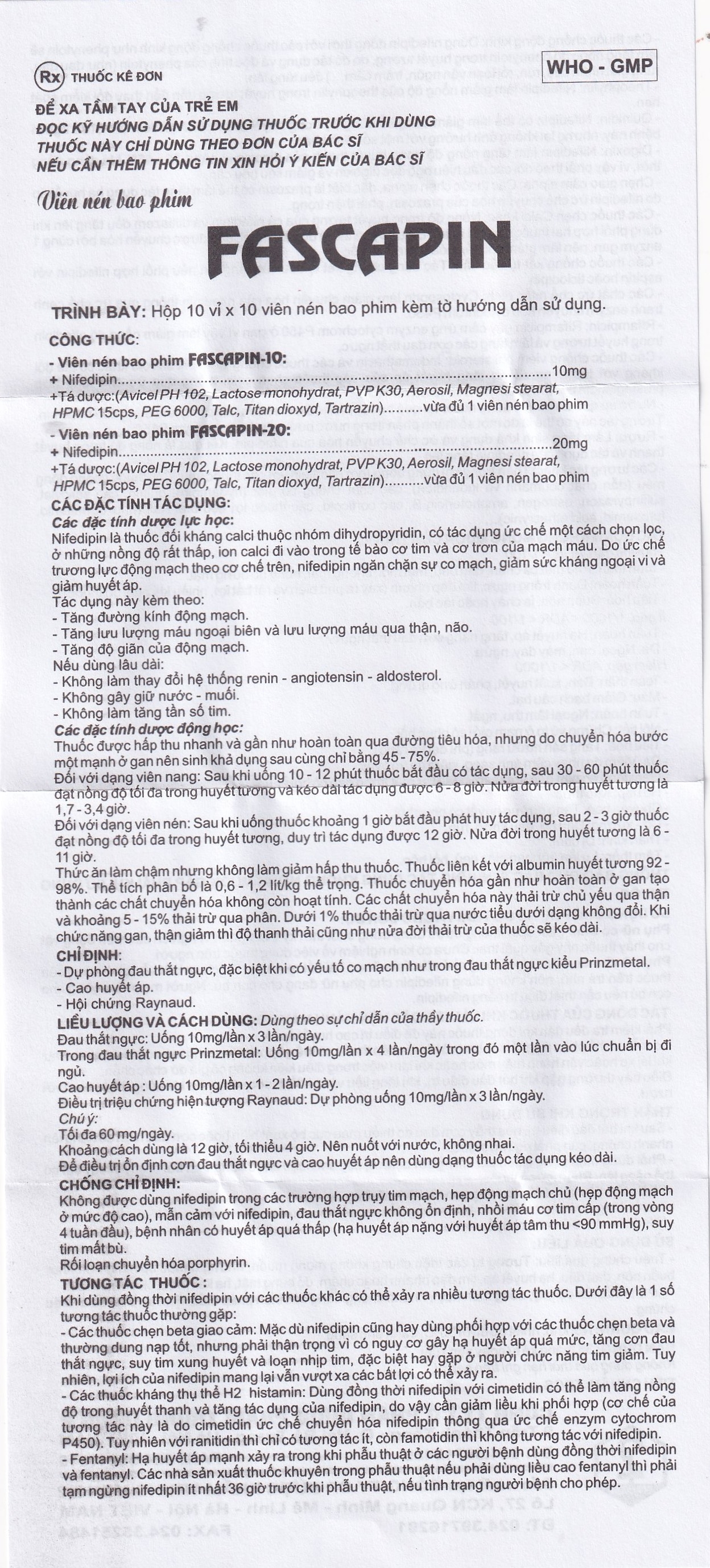 Hình ảnh Thuốc Fascapin-10 Nifedipin Trung Ương 2 dự phòng đau thắt ngực, cao huyết áp (10 vỉ x 10 viên)