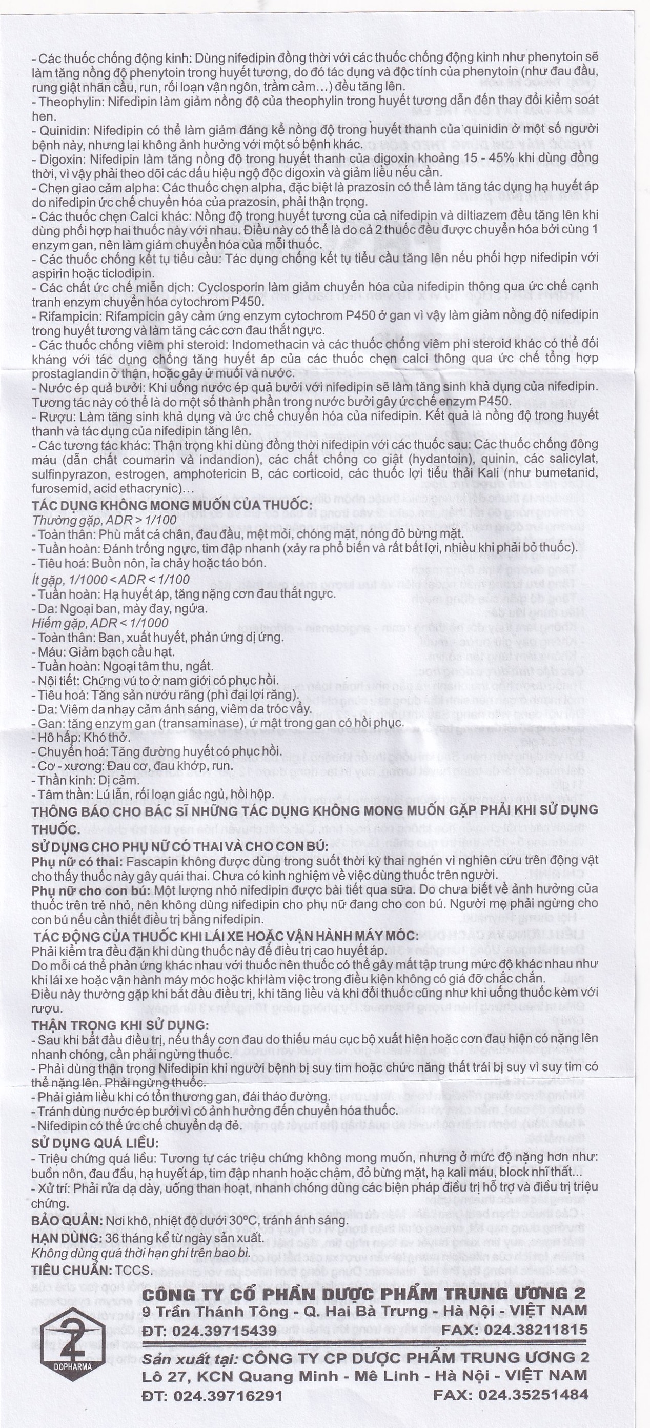 Hình ảnh Thuốc Fascapin-10 Nifedipin Trung Ương 2 dự phòng đau thắt ngực, cao huyết áp (10 vỉ x 10 viên)