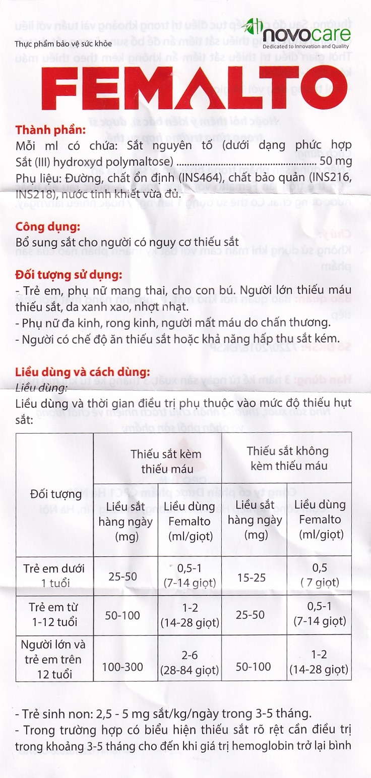 Hình ảnh Dung dịch uống Femalto 15ml Novocare bổ sung sắt do thiếu sắt