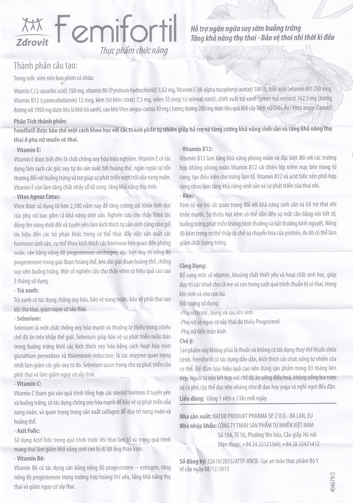 Hình ảnh Viên uống Femifortil NP Pharma bổ sung Vitamin, khoáng chất và thảo dược cho phụ nữ mang thai (4 vỉ x 15 viên)