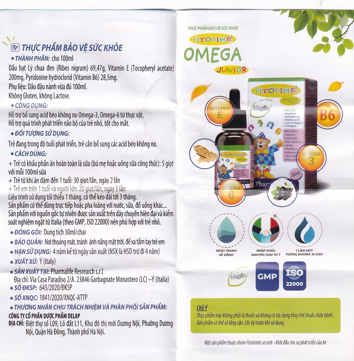 Hình ảnh Siro Fitobimbi Omega Junior Gocce Pharmalife bổ sung acid béo không no Omega-3, Omega-6 (30ml)