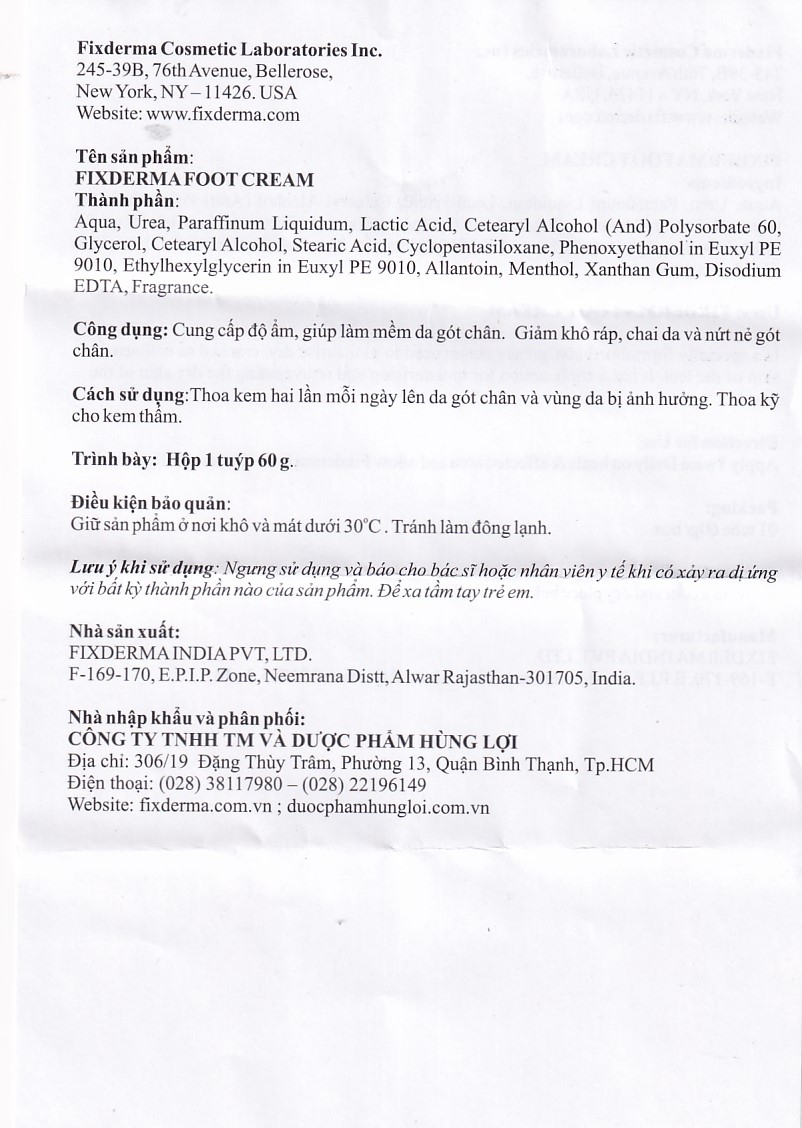 Hình ảnh Kem dưỡng chống nứt gót chân Fixderma Foot Cream cung cấp độ ẩm, làm mềm da gót chân (60g)