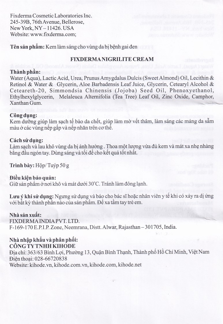 Hình ảnh Kem dưỡng Fixderma Nigrilite Cream làm sạch tế bào da chết, mờ thâm, sáng da sẫm màu (50g)