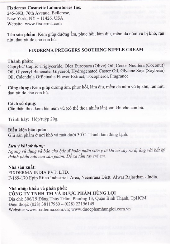 Hình ảnh Kem Preggers Soothing Nipple Cream Fixderma hỗ trợ dưỡng ẩm, phục hồi, làm dịu núm vú bị khô (20g)