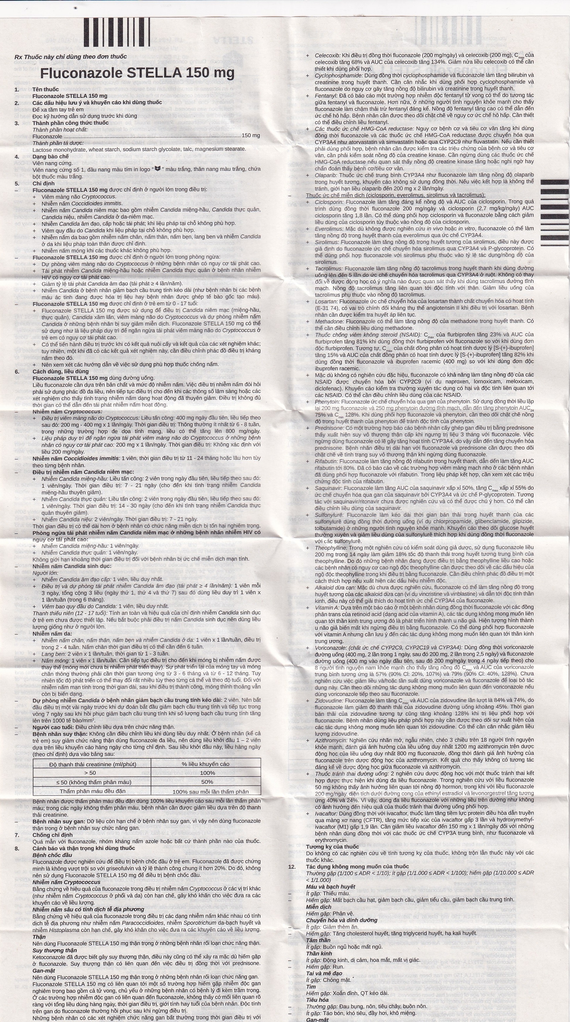 Hình ảnh Thuốc Fluconazole Stella 150mg điều trị nhiễm nấm (1 vỉ x 1 viên)