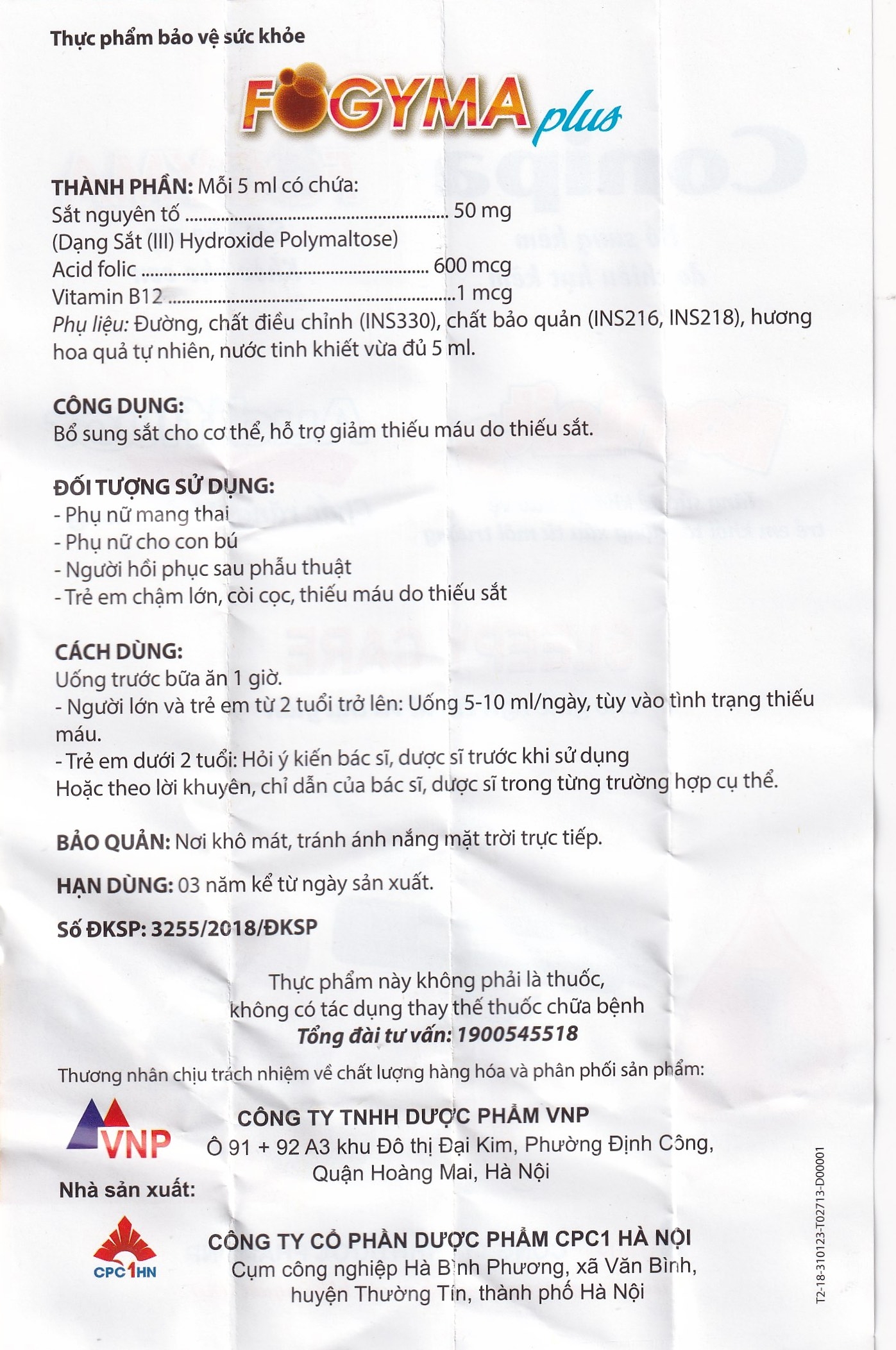Hình ảnh Dung dịch uống Fogyma Plus VNP bổ sung sắt cho cơ thể, hỗ trợ giảm thiếu máu do thiếu sắt (4 vỉ x 5 ống)