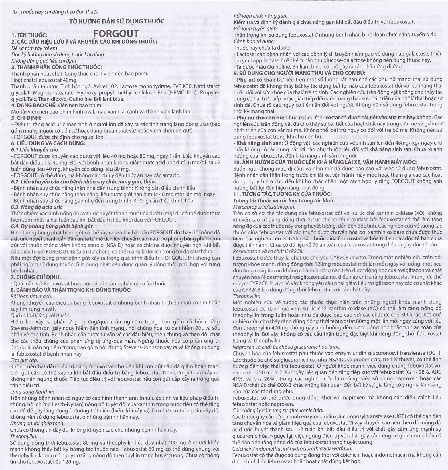 Hình ảnh Thuốc Forgout 40mg TW3 điều trị tăng acid uric mạn tính, viêm khớp do gout (2 vỉ x 15 viên)