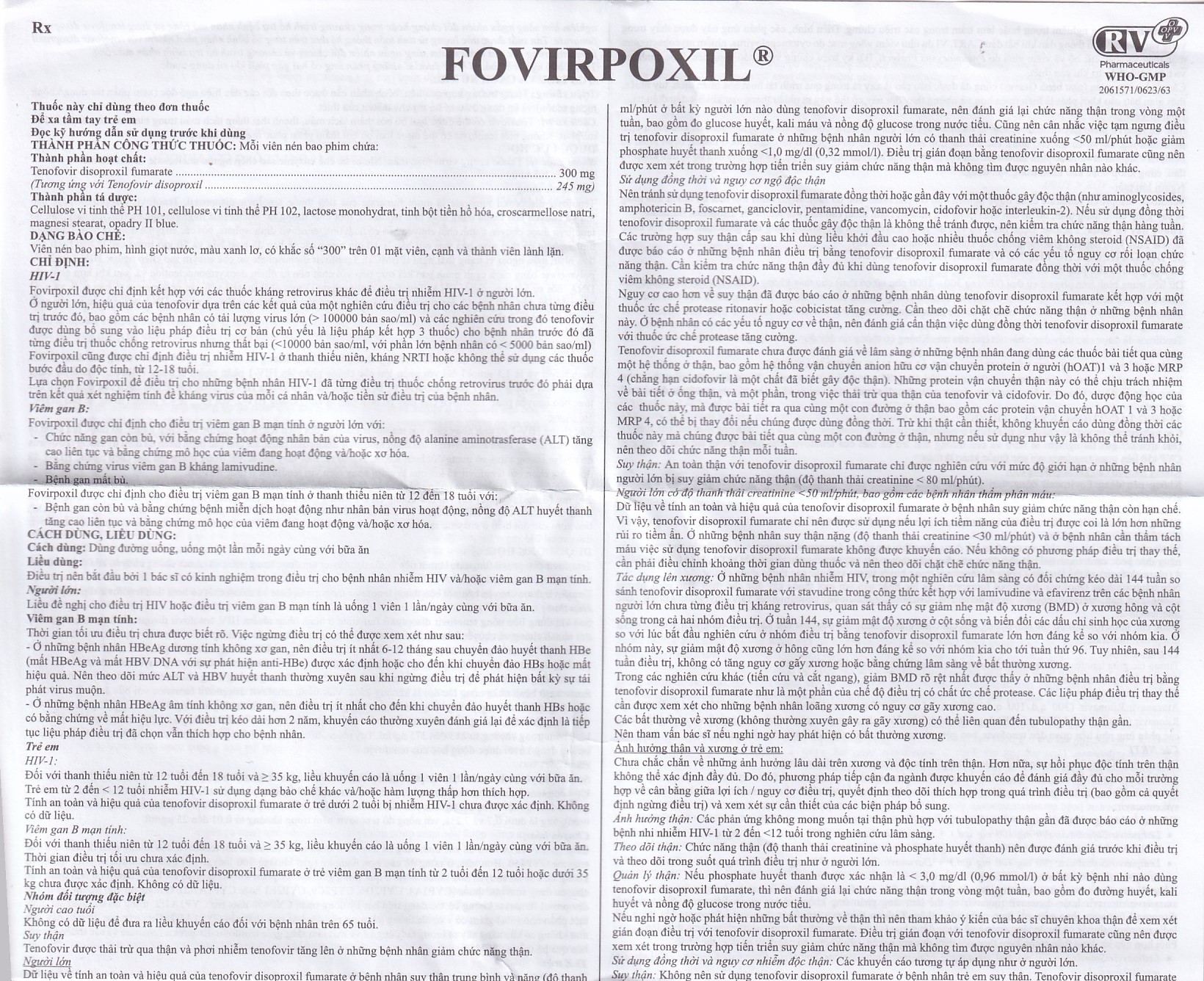 Hình ảnh Thuốc Fovirpoxil Opv Tenofovir disoproxil fumarate điều trị viêm gan B, HIV-1 (3 vỉ x 10 viên)