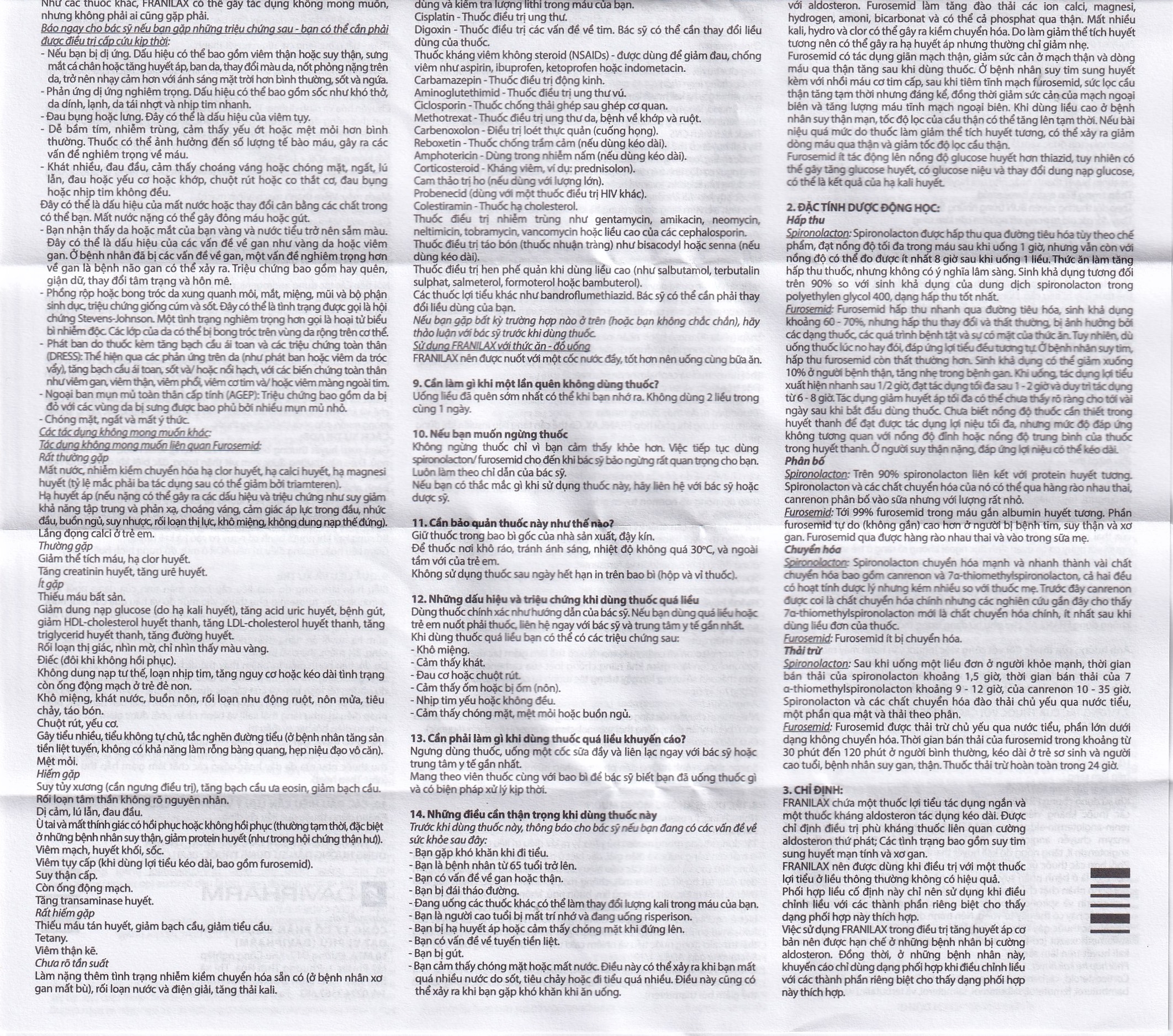 Hình ảnh Thuốc Franilax 50mg/20mg Davipharm ngăn chặn sự tích tụ nước trong cơ thể (3 vỉ x 10 viên)