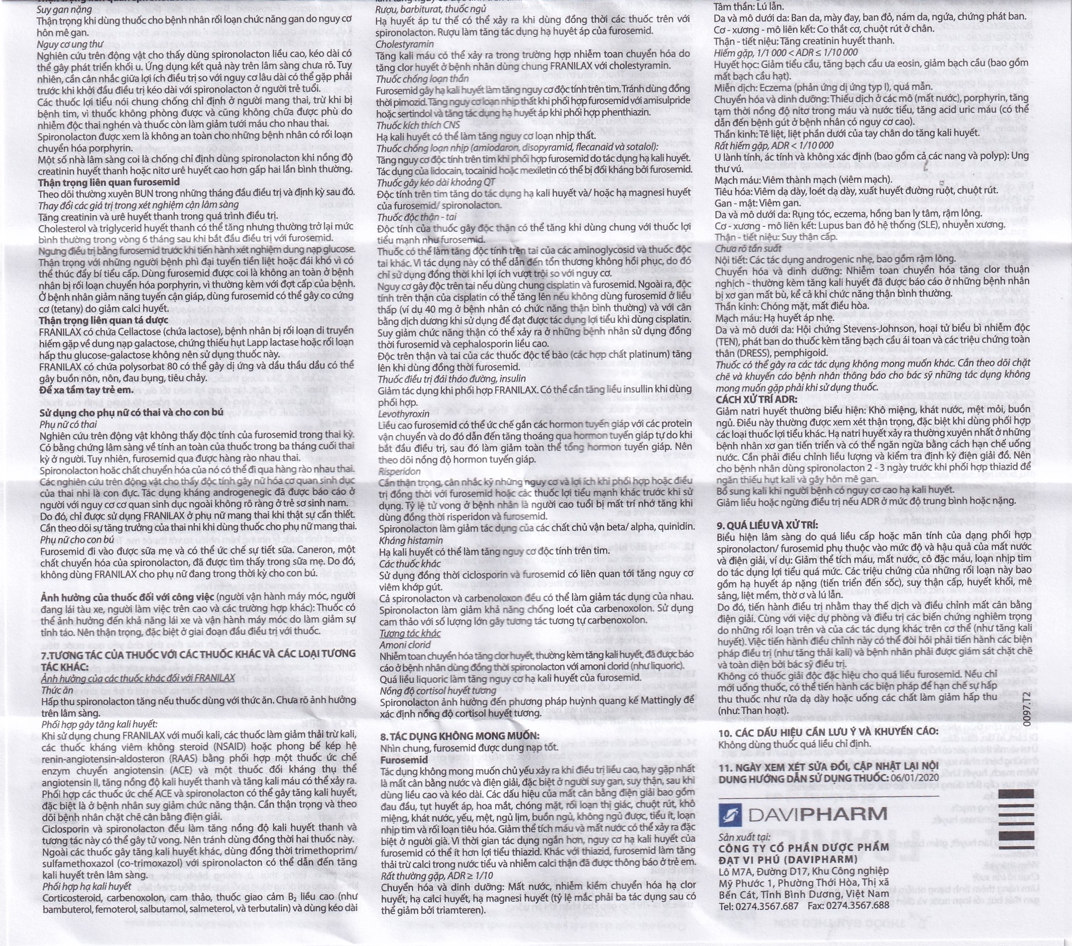 Hình ảnh Thuốc Franilax 50mg/20mg Davipharm ngăn chặn sự tích tụ nước trong cơ thể (3 vỉ x 10 viên)