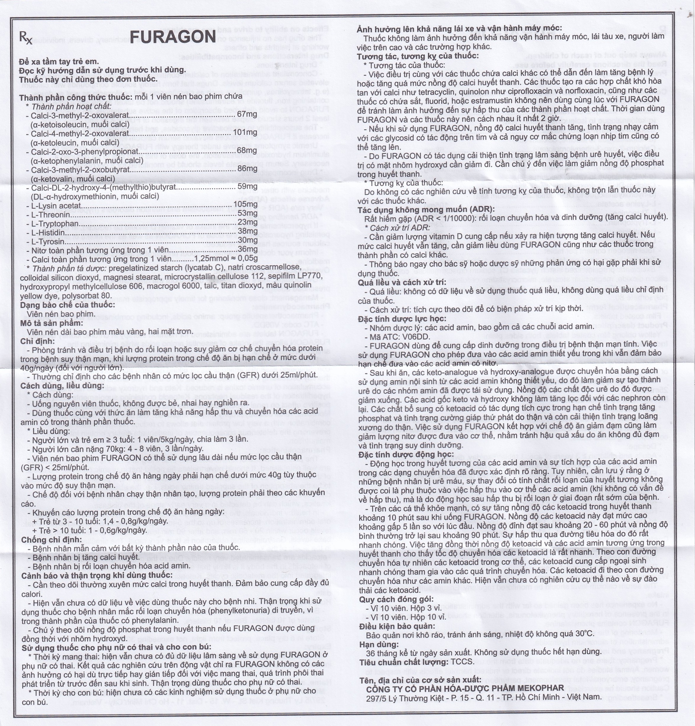 Hình ảnh Thuốc Furagon Mekophar phòng và điều trị suy thận mạn (10 vỉ x 10 viên)