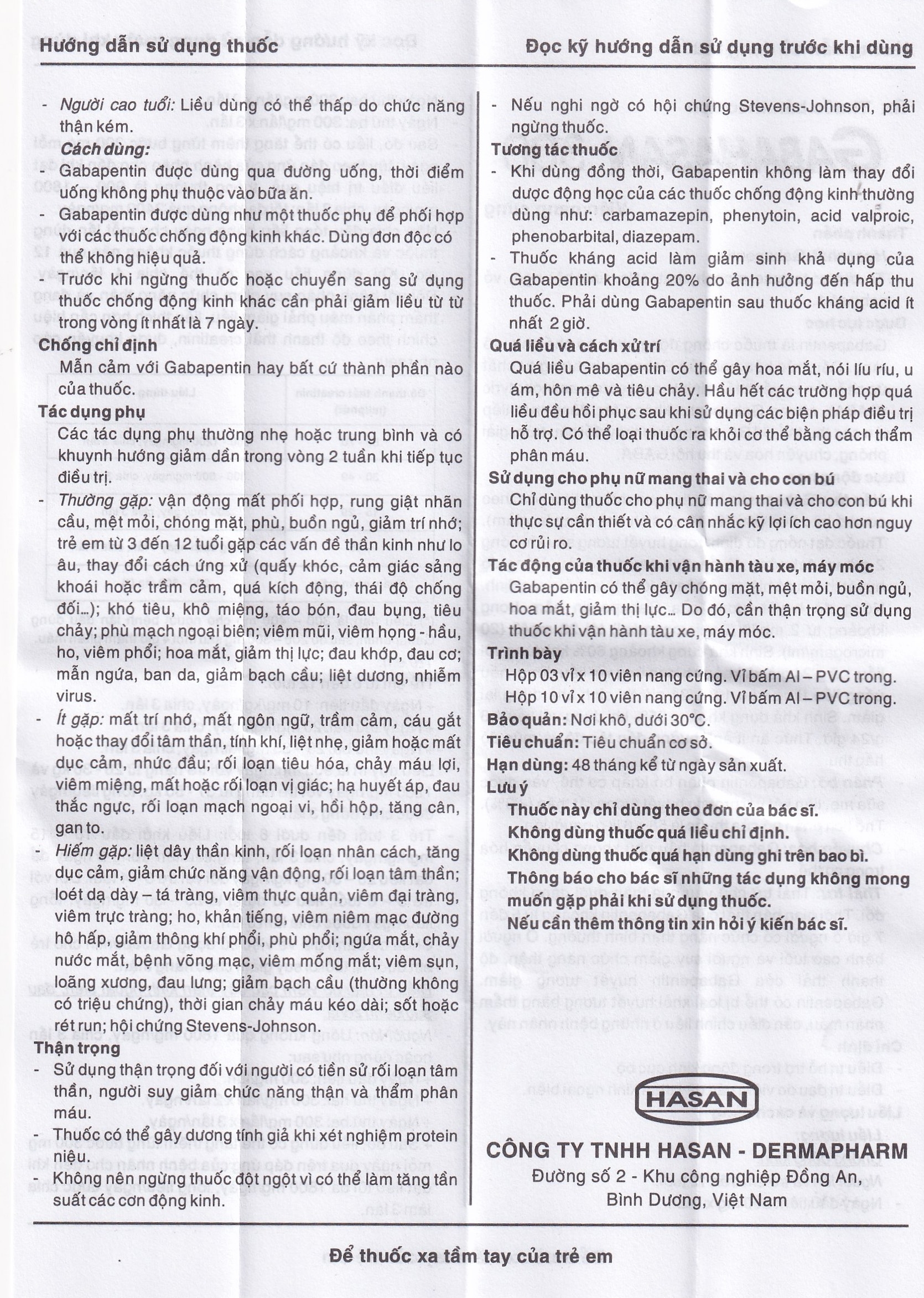 Hình ảnh Thuốc Gabahasan 300 Hasan điều trị hỗ trợ trong động kinh cục bộ, đau viêm dây thần kinh ngoại biên (3 vỉ x 10 viên)