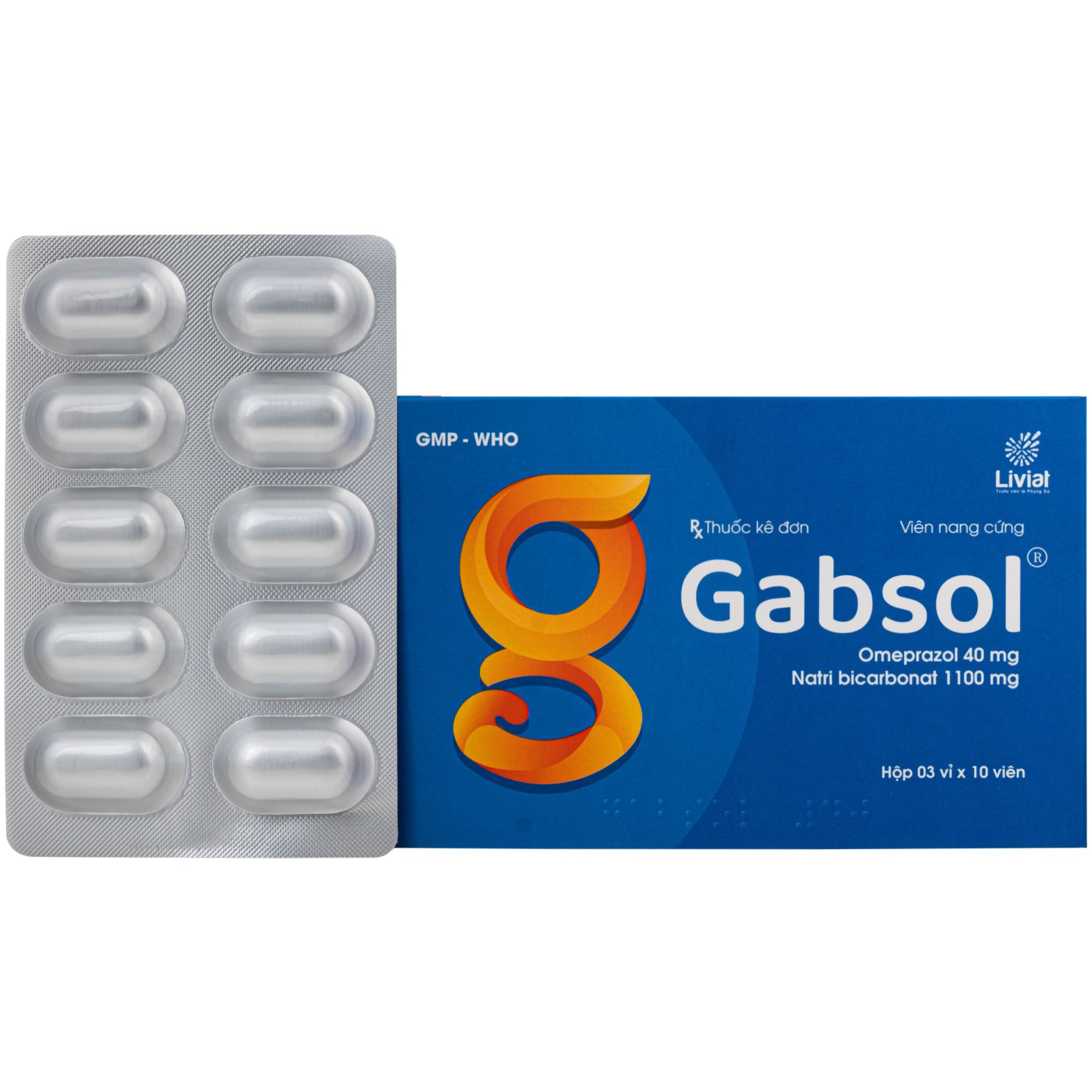Hình ảnh Thuốc Gabsol 40mg/1100mg Liviat chỉ định điều trị bệnh lý tiêu hóa, loét dạ dày tá tráng, trào ngược dạ dày thực quản (3 vỉ x 10 viên)