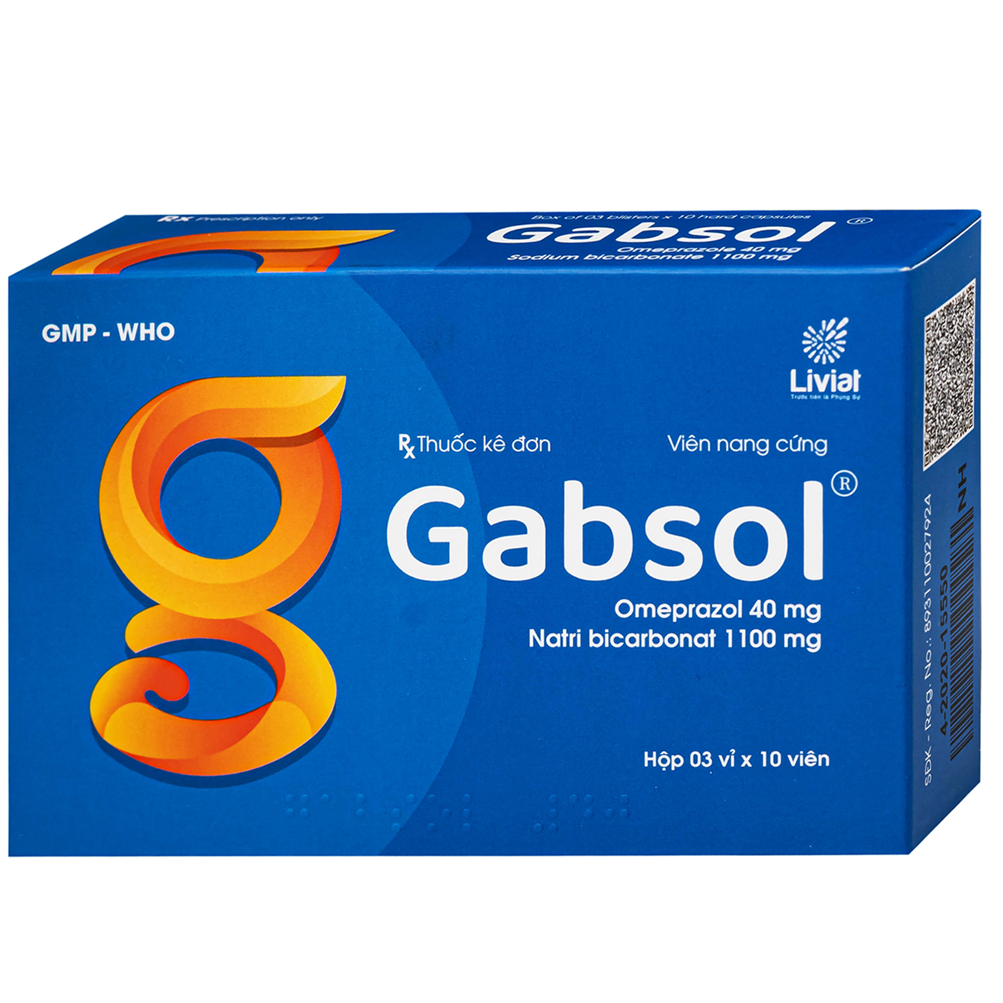 Hình ảnh Thuốc Gabsol 40mg/1100mg Liviat chỉ định điều trị bệnh lý tiêu hóa, loét dạ dày tá tráng, trào ngược dạ dày thực quản (3 vỉ x 10 viên)