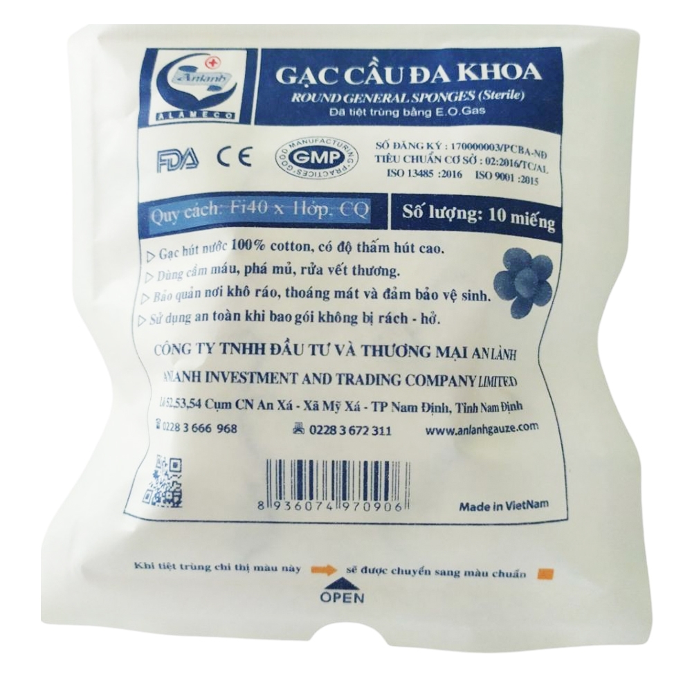 Hình ảnh Gạc cầu đa khoa Alameco dùng trong điều trị phẫu thuật, cầm máu, phá mủ, rửa vết thương (10 miếng)
