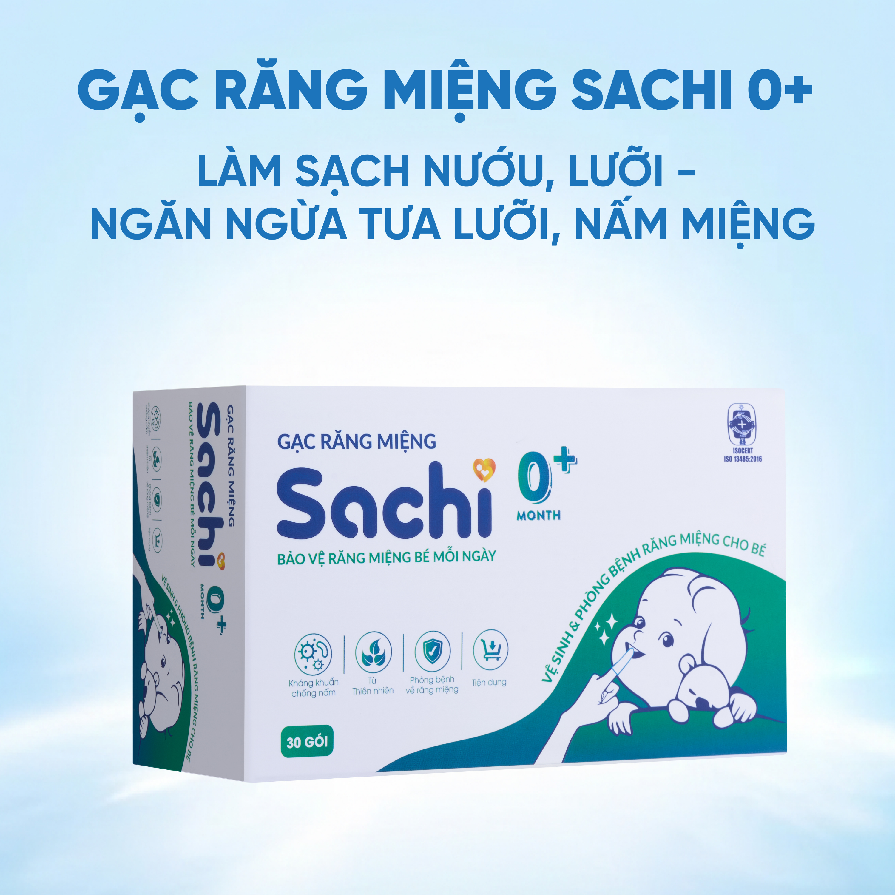 Hình ảnh Gạc răng miệng Sachi cho bé sơ sinh (30 gói) làm sạch và bảo vệ răng miệng cho bé