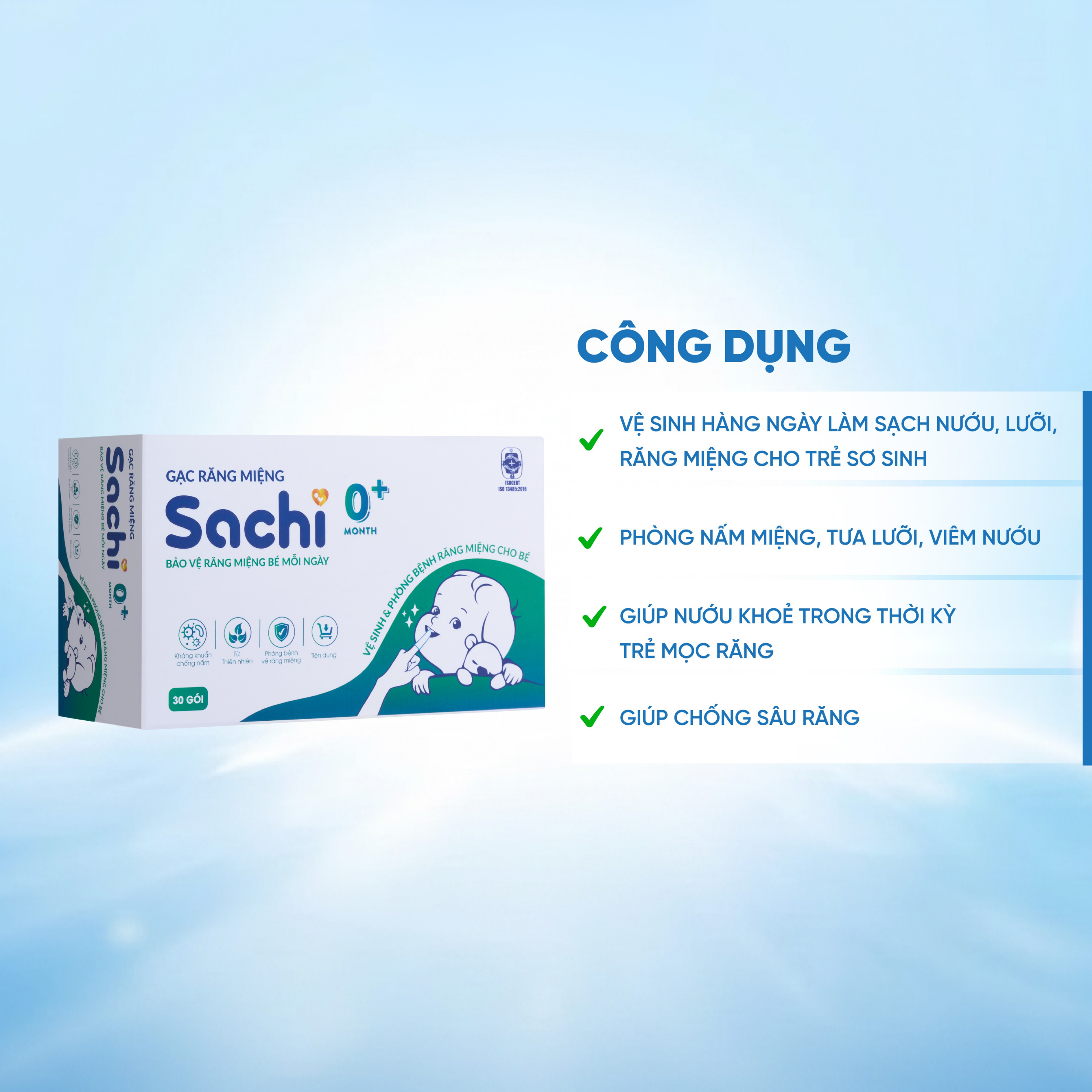 Hình ảnh Gạc răng miệng Sachi cho bé sơ sinh (30 gói) làm sạch và bảo vệ răng miệng cho bé