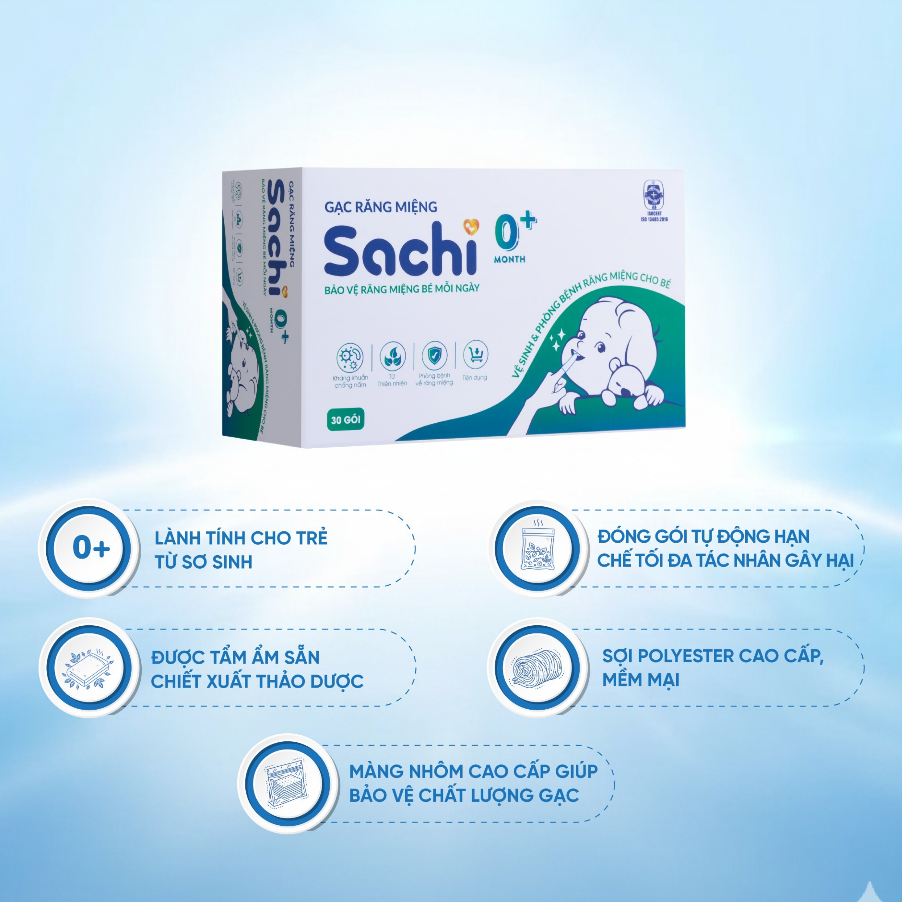 Hình ảnh Gạc răng miệng Sachi cho bé sơ sinh (30 gói) làm sạch và bảo vệ răng miệng cho bé