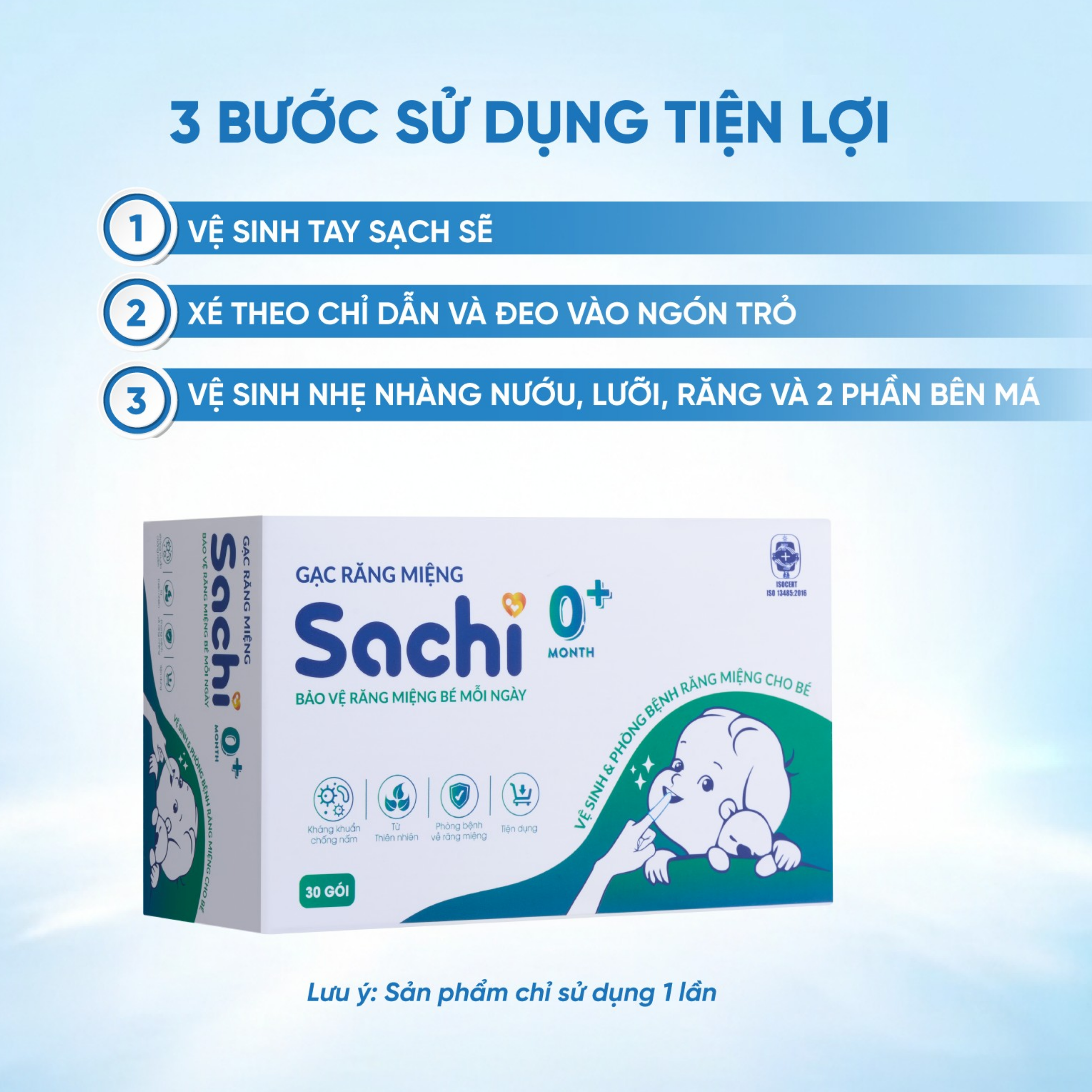 Hình ảnh Gạc răng miệng Sachi cho bé sơ sinh (30 gói) làm sạch và bảo vệ răng miệng cho bé