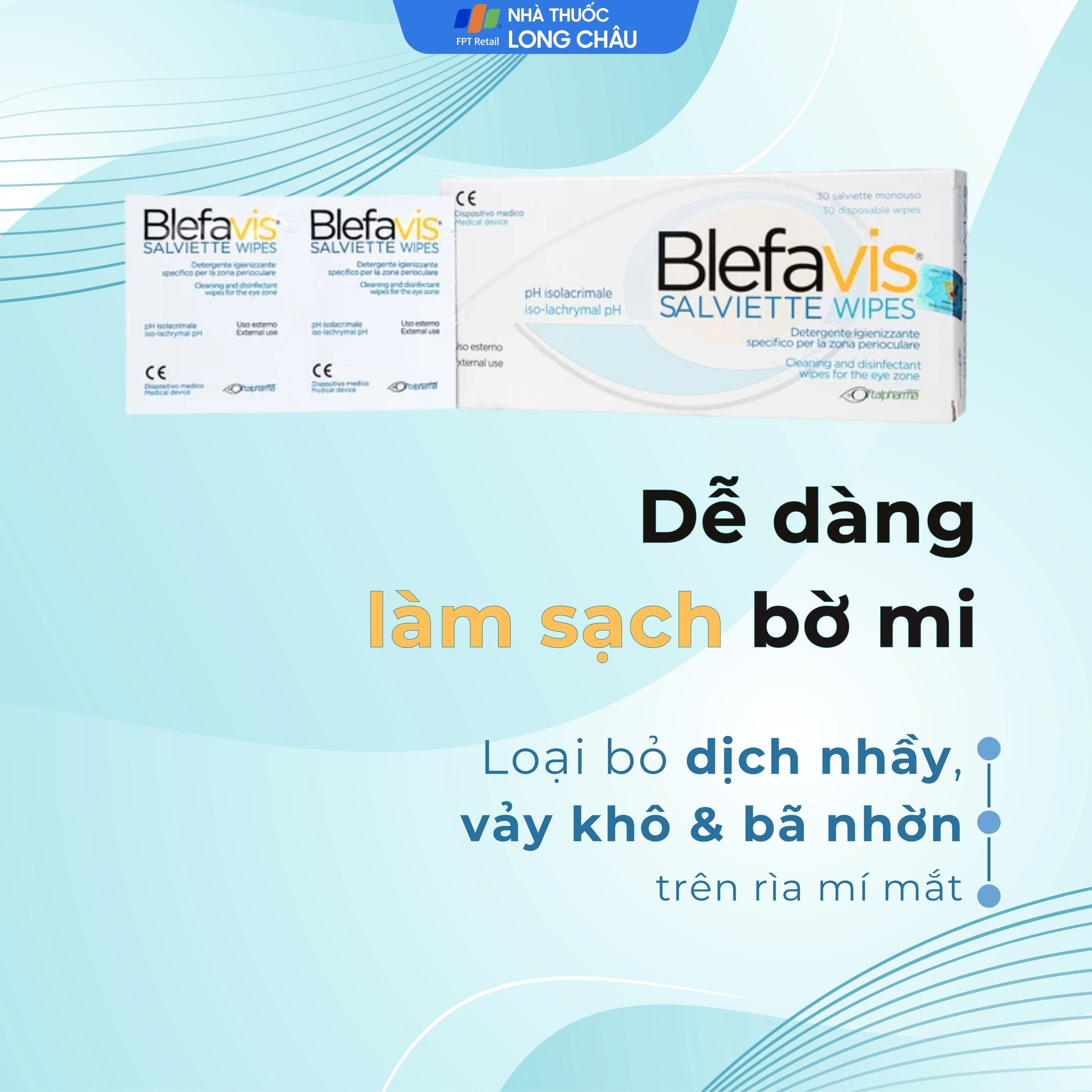 Hình ảnh Gạc lau mi mắt Blefavis Wipes (30 miếng) làm sạch mí mắt nhạy cảm, viêm bờ mi, sát khuẩn trước & sau phẫu thuật