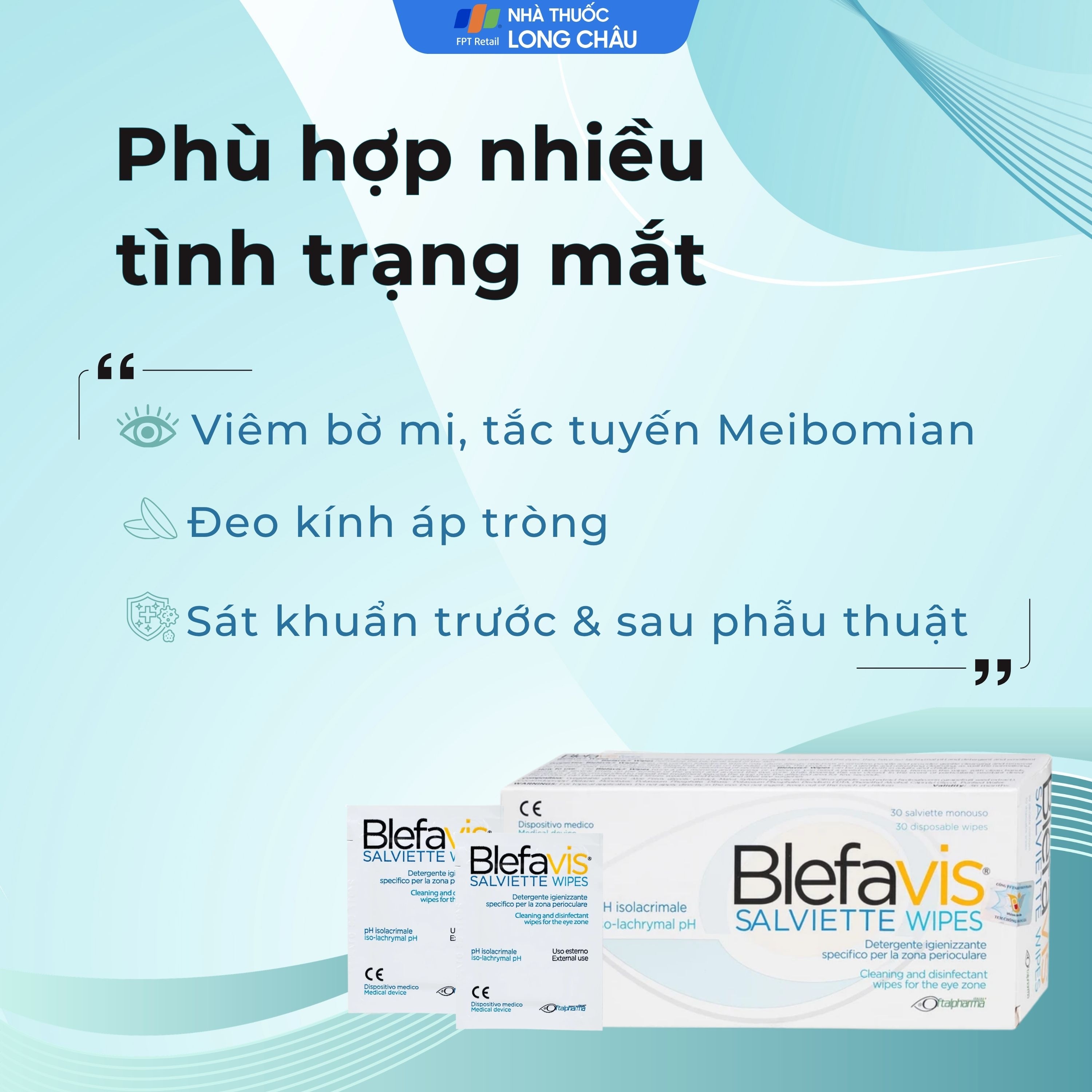 Hình ảnh Gạc lau mi mắt Blefavis Wipes (30 miếng) làm sạch mí mắt nhạy cảm, viêm bờ mi, sát khuẩn trước & sau phẫu thuật