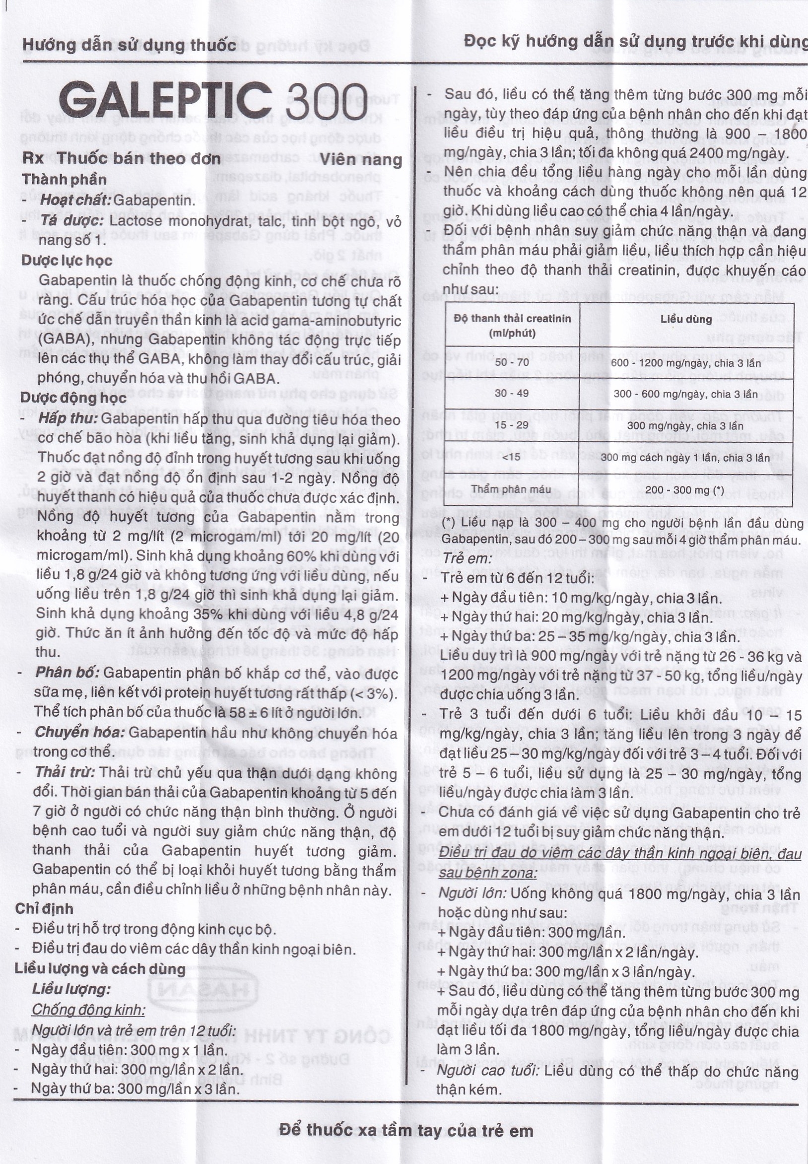 Hình ảnh Thuốc Galeptic 300 Hasan điều trị hỗ trợ trong động kinh cục bộ (3 vỉ x 10 viên)