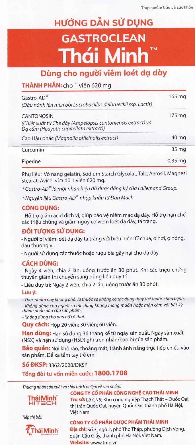 Hình ảnh Viên nang cứng Gastroclean Thái Minh dùng cho người viêm loét dạ dày (2 vỉ x 10 viên)
