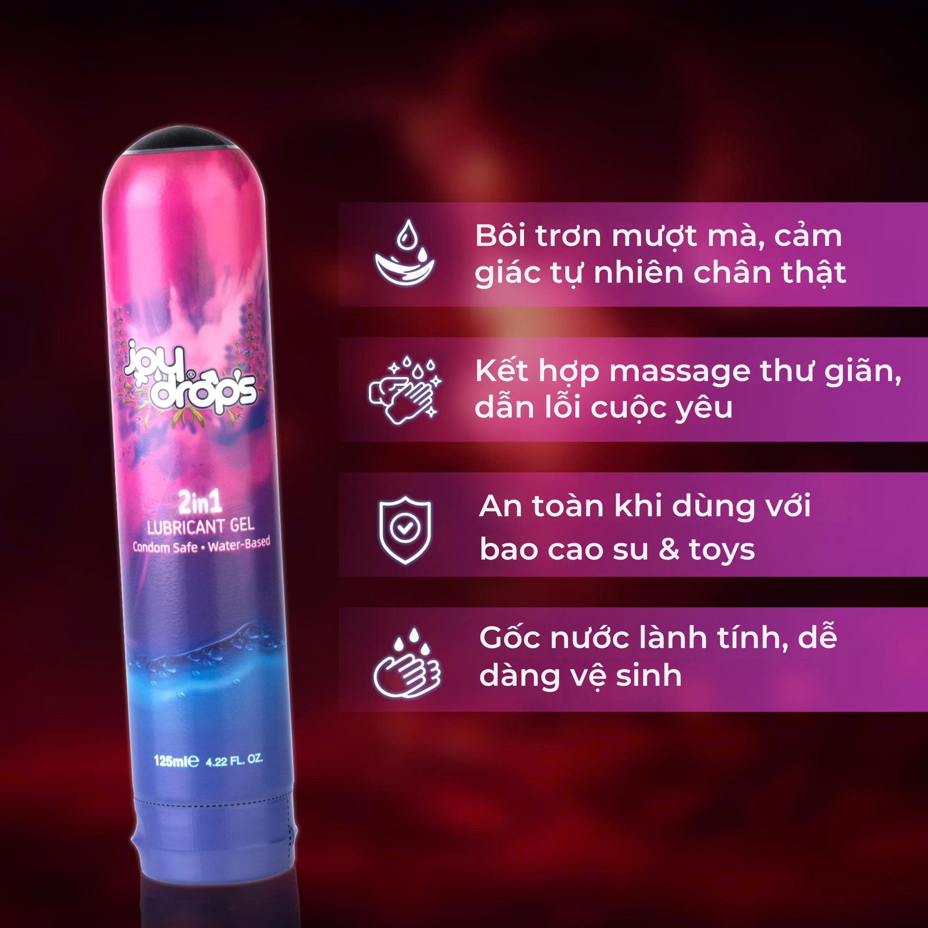 Hình ảnh Gel Bôi Trơn Gốc Nước Joydrops 2 In 1 Dùng Cho Quan Hệ Kết Hợp Massage Giảm Khô Rát, Bảo Vệ Niêm Mạc, Tạo Cảm Giác Mềm Mại 125ml