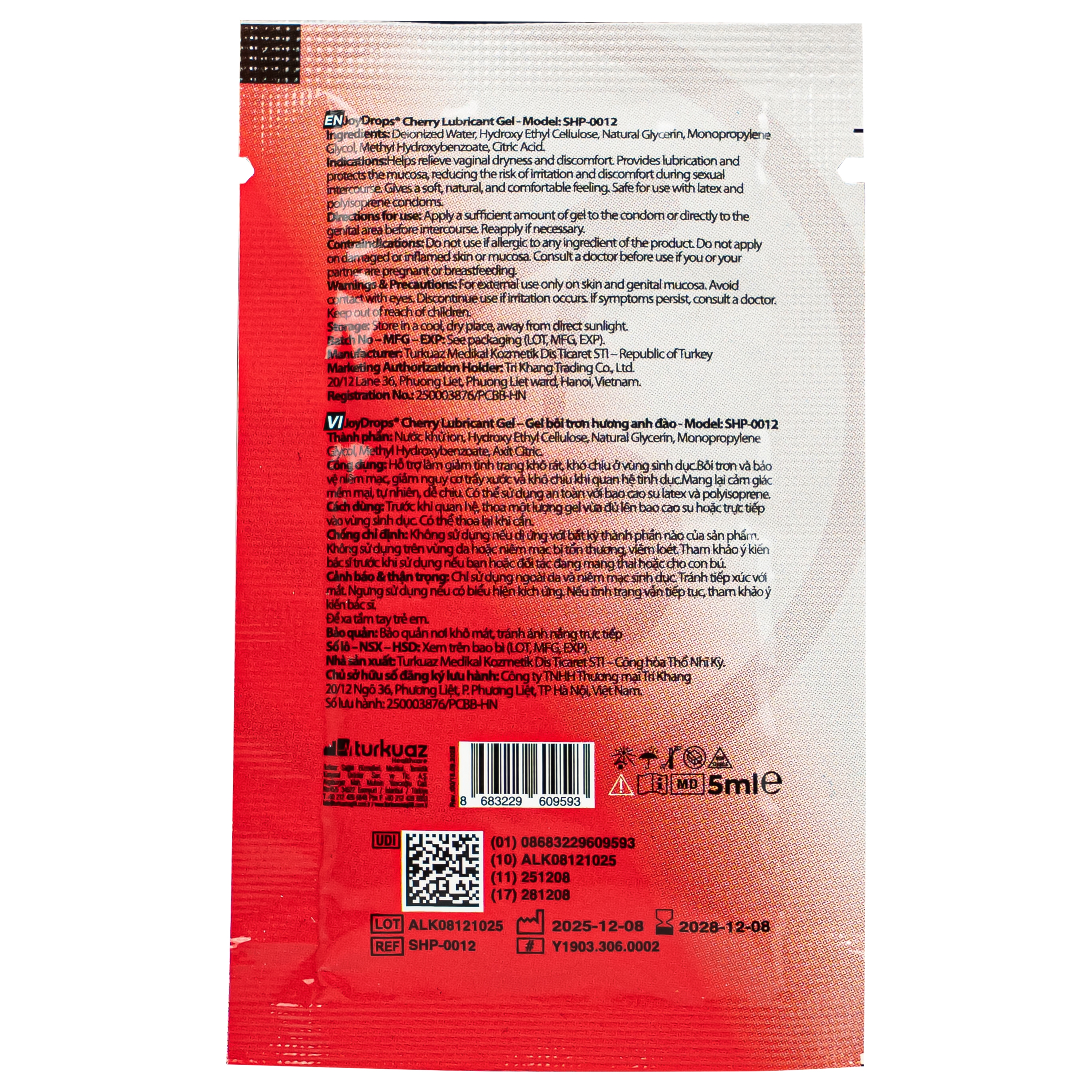 Hình ảnh Gel Bôi Trơn Gốc Nước Joydrops Mùi Cherry (3 gói x 5ml)Dùng Cho Quan Hệ, Giảm Khô Rát, Bảo Vệ Niêm Mạc, Tạo Cảm Giác Mềm Mại