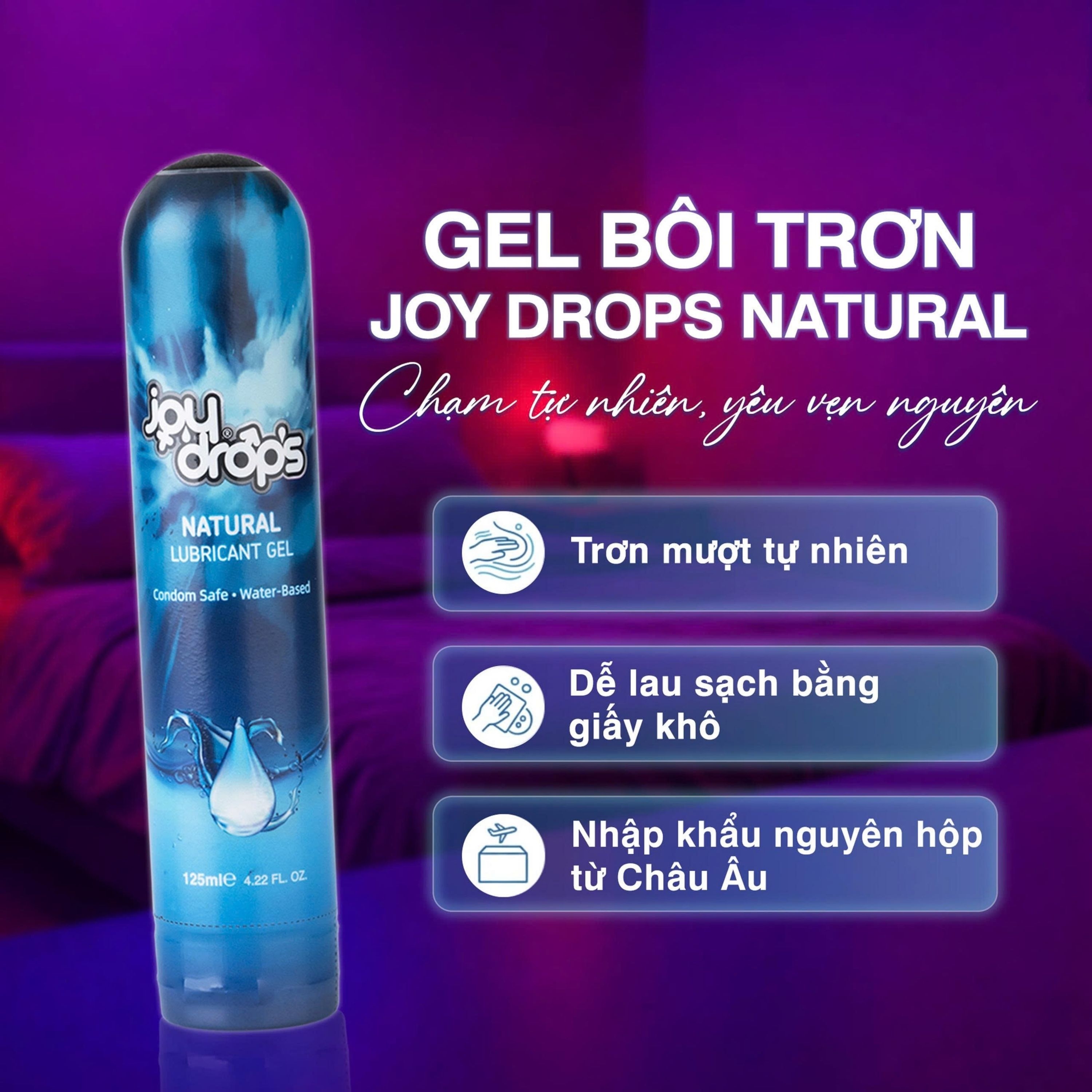 Hình ảnh Gel Bôi Trơn Gốc Nước Joydrops Natural - Tinh Khiết, Dùng Cho Quan Hệ, Giảm Khô Rát, Bảo Vệ Niêm Mạc, Tạo Cảm Giác Mềm Mại 125ml