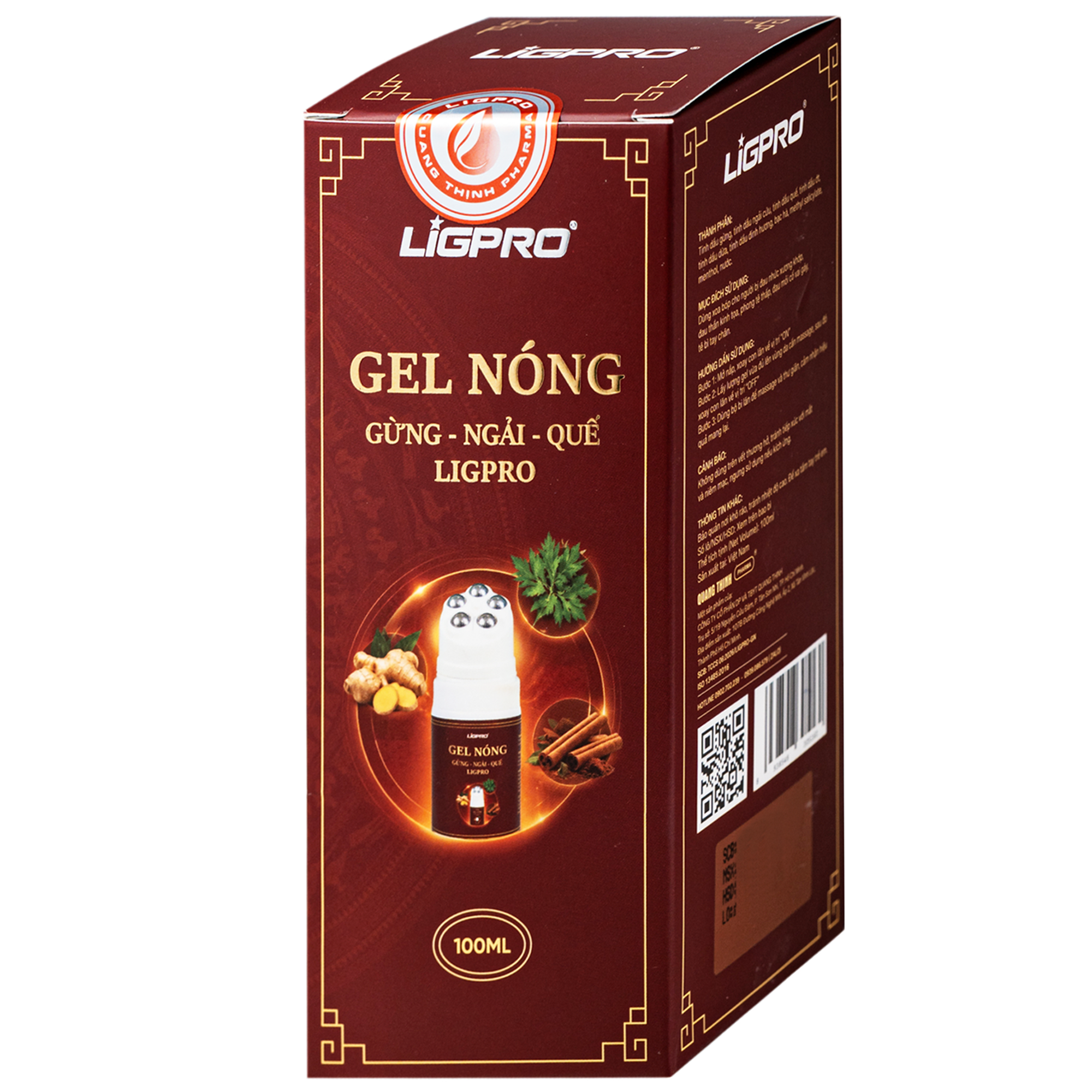 Hình ảnh Gel nóng con lăn massage Gừng - Ngải - Quế Ligpro giúp làm ấm, giảm đau nhức, thư giãn cơ bắp (100ml)