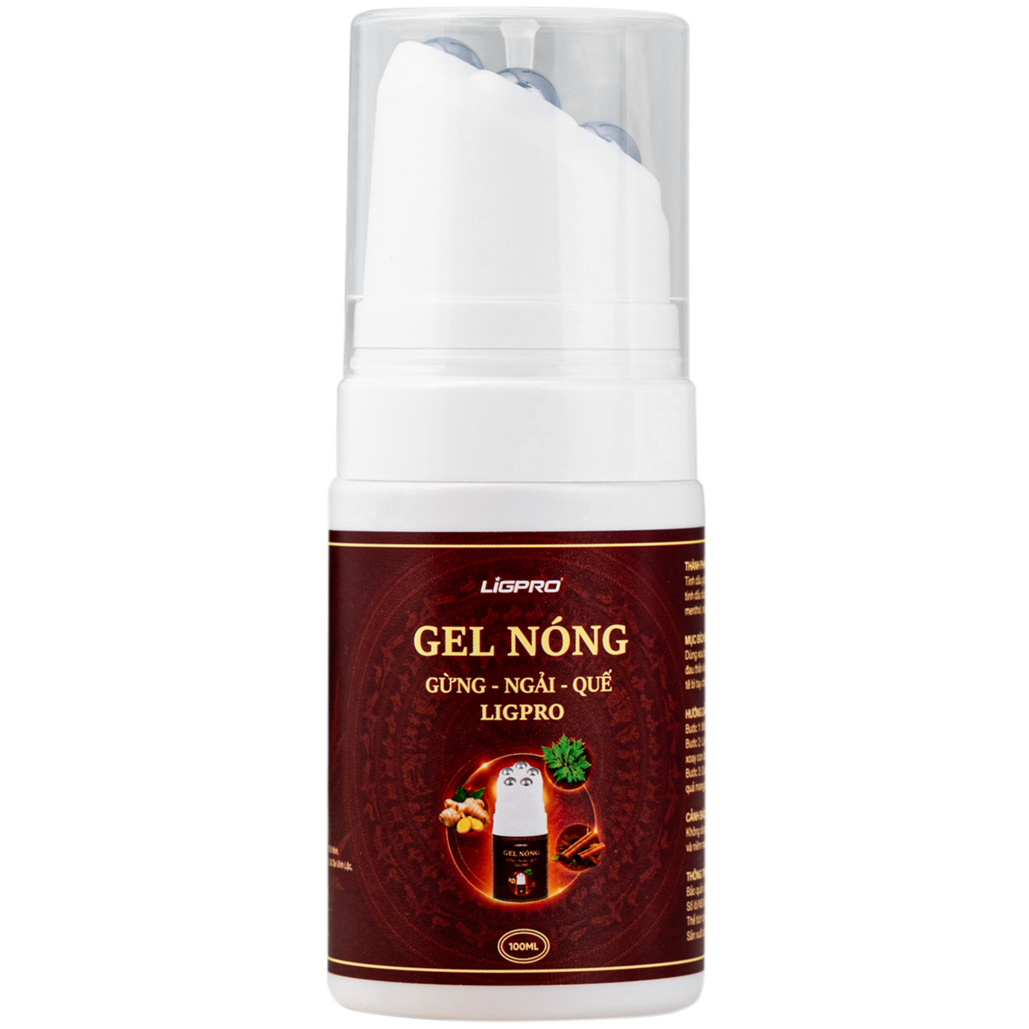 Hình ảnh Gel nóng con lăn massage Gừng - Ngải - Quế Ligpro giúp làm ấm, giảm đau nhức, thư giãn cơ bắp (100ml)
