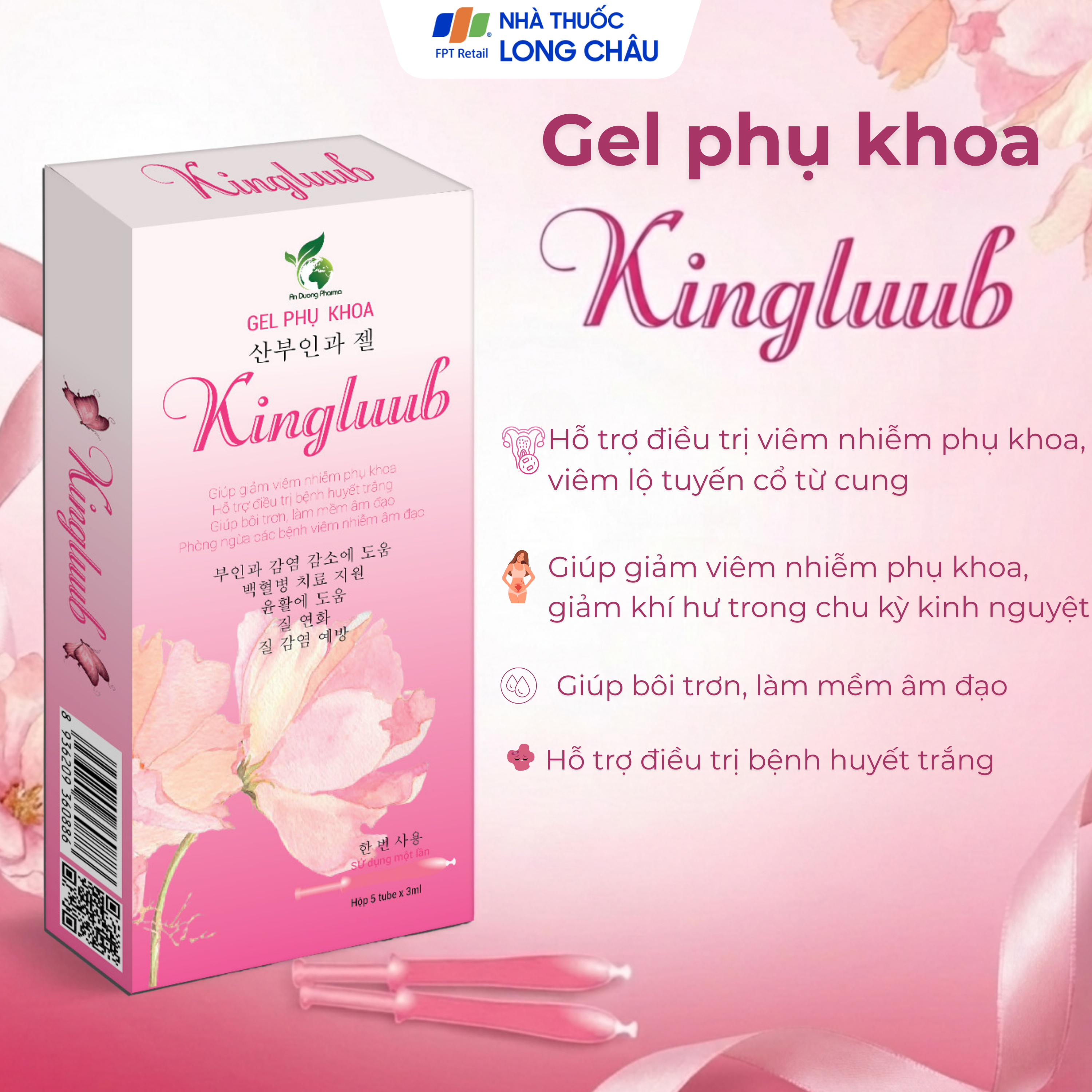 Hình ảnh Bút phụ khoa Kingluub (5 tuýp x 3ml) hỗ trợ điều trị, giảm viêm nhiễm, bôi trơn, làm mềm vùng âm đạo