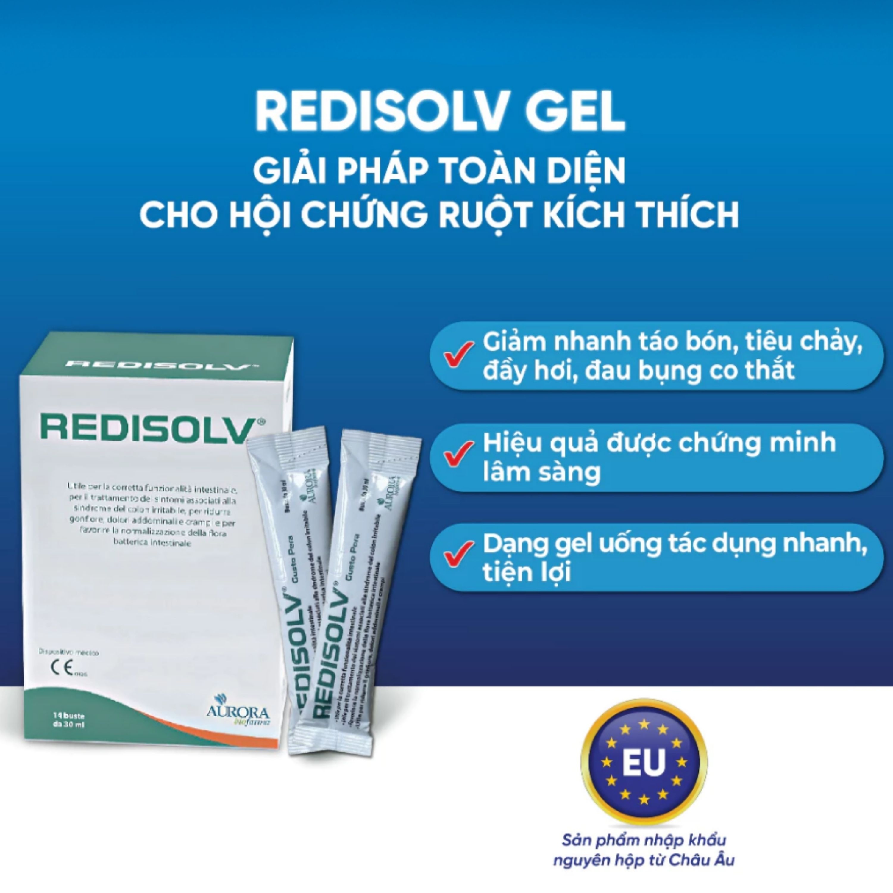Hình ảnh Gel Redisolv Aurora điều trị hội chứng ruột kích thích (IBS) (14 gói) giảm ngay triệu chứng tiêu chảy, đầy hơi, chướng bụng, rối loạn phân