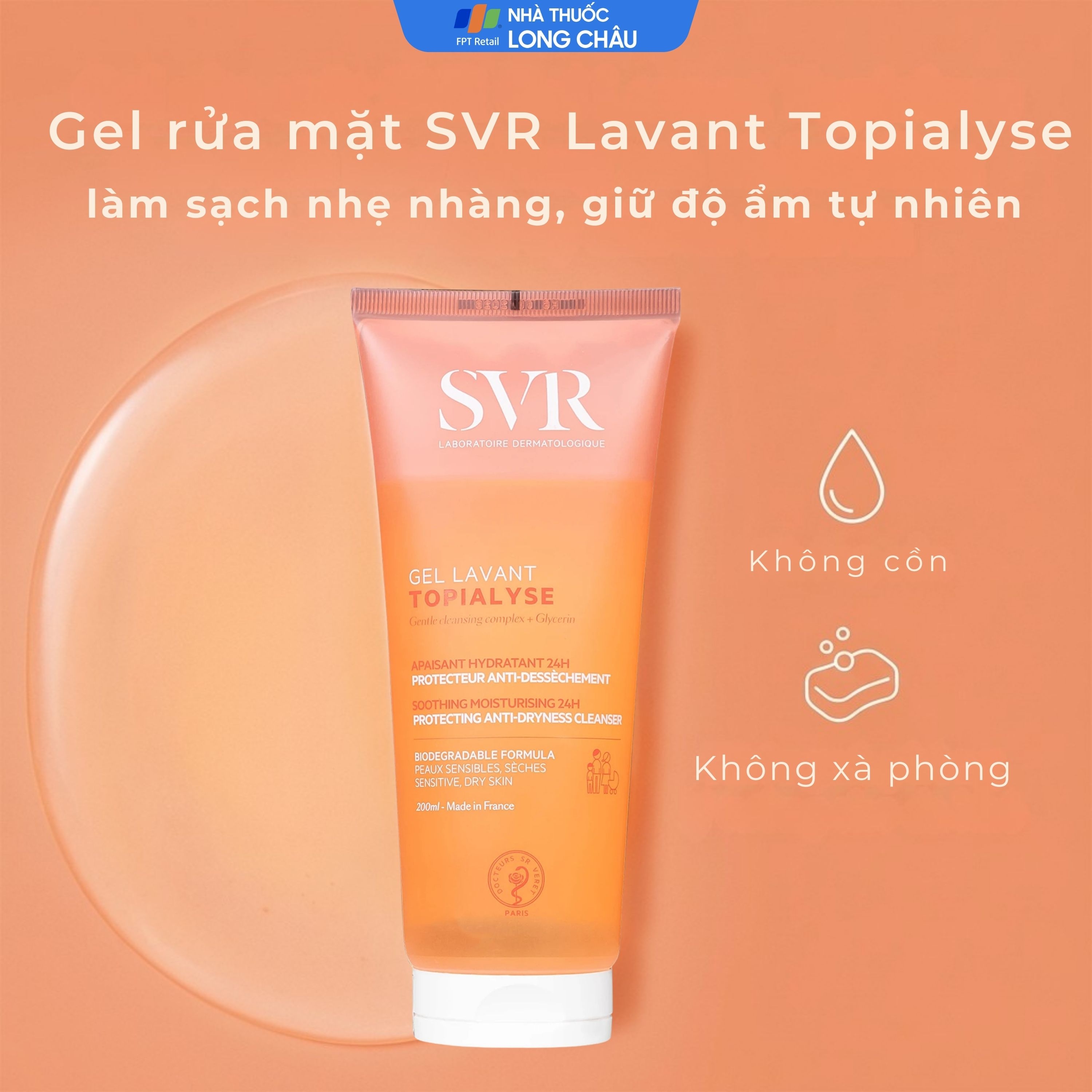 Hình ảnh Gel rửa mặt dưỡng ẩm dành cho da khô và da nhạy cảm SVR Topialyse Gel Lavant 200ml