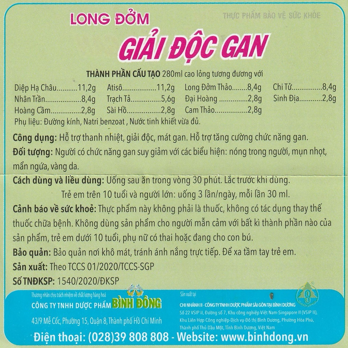 Hình ảnh Cao lỏng Long Đởm Giải Độc Gan Bình Đông 280ml hỗ trợ thanh nhiệt, mát gan 