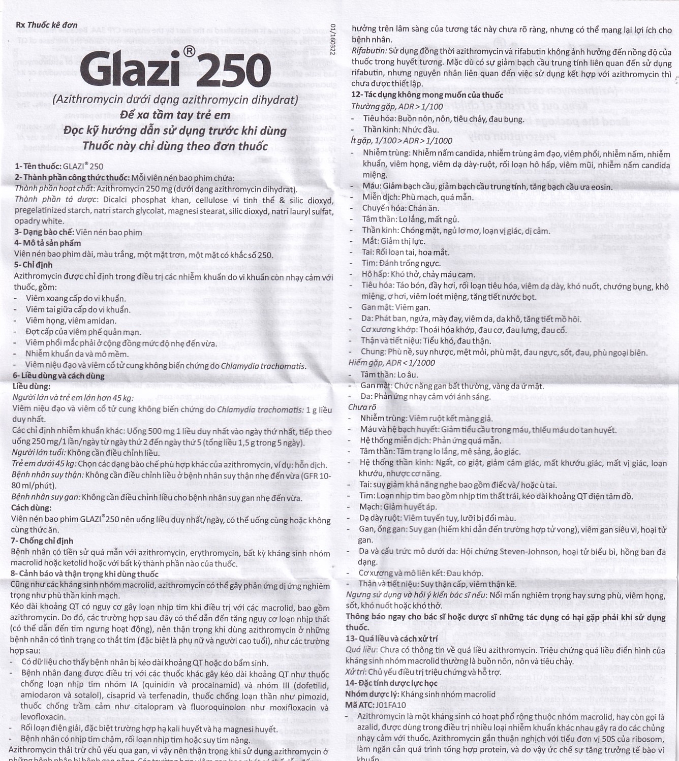 Hình ảnh Thuốc Glazi 250 Abbott điều trị viêm xoang cấp, viêm tai giữa cấp, viêm họng, viêm amidan (2 vỉ x 6 viên)