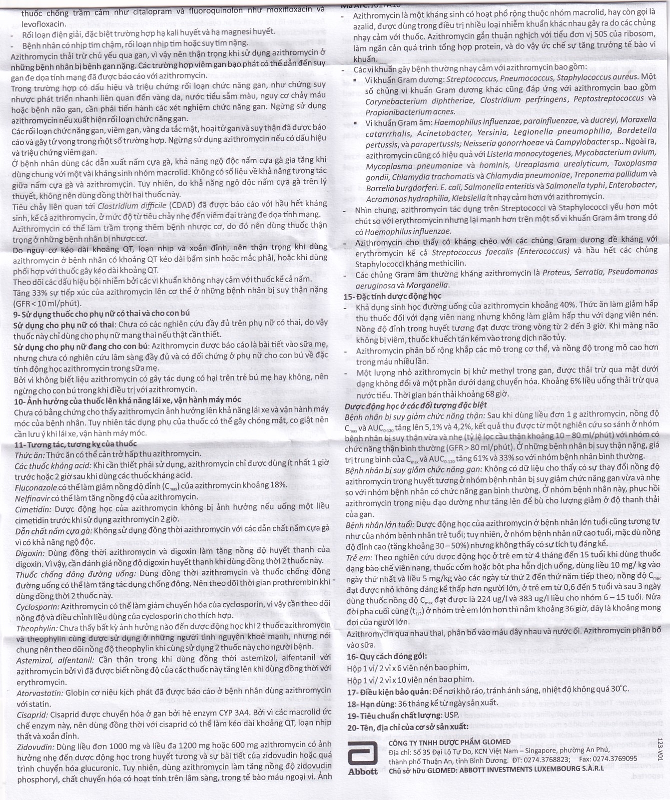 Hình ảnh Thuốc Glazi 250 Abbott điều trị viêm xoang cấp, viêm tai giữa cấp, viêm họng, viêm amidan (2 vỉ x 6 viên)