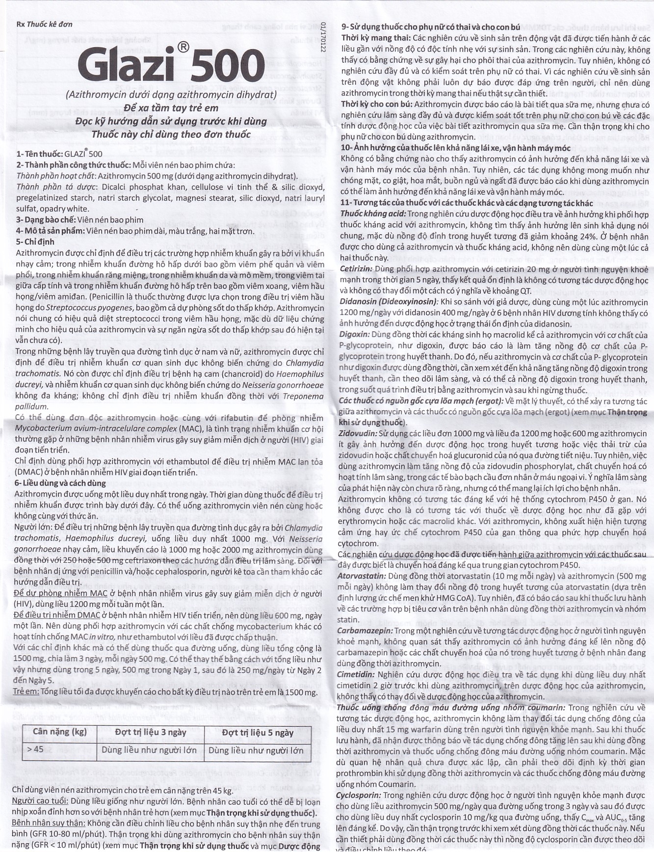 Hình ảnh Thuốc Glazi 500 Abbott điều trị viêm xoang cấp, viêm tai giữa cấp, viêm họng, viêm amidan (2 vỉ x 3 viên)