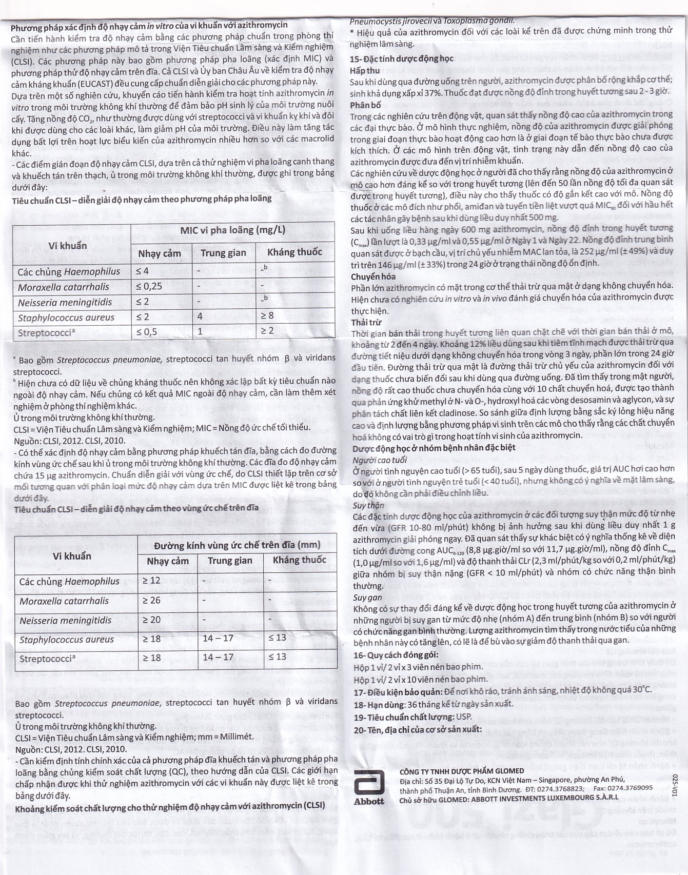 Hình ảnh Thuốc Glazi 500 Abbott điều trị viêm xoang cấp, viêm tai giữa cấp, viêm họng, viêm amidan (2 vỉ x 3 viên)