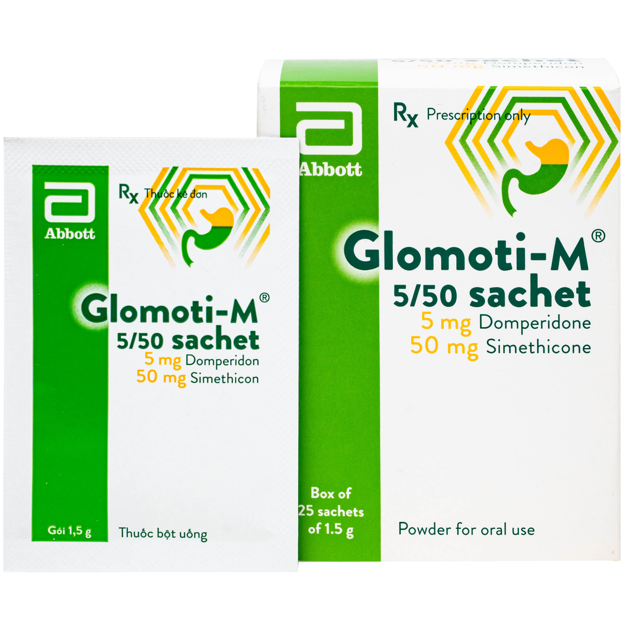 Hình ảnh Thuốc bột Glomoti-M 5/50mg sachet Abbott điều trị triệu chứng buồn nôn (25 gói x 1.5g)